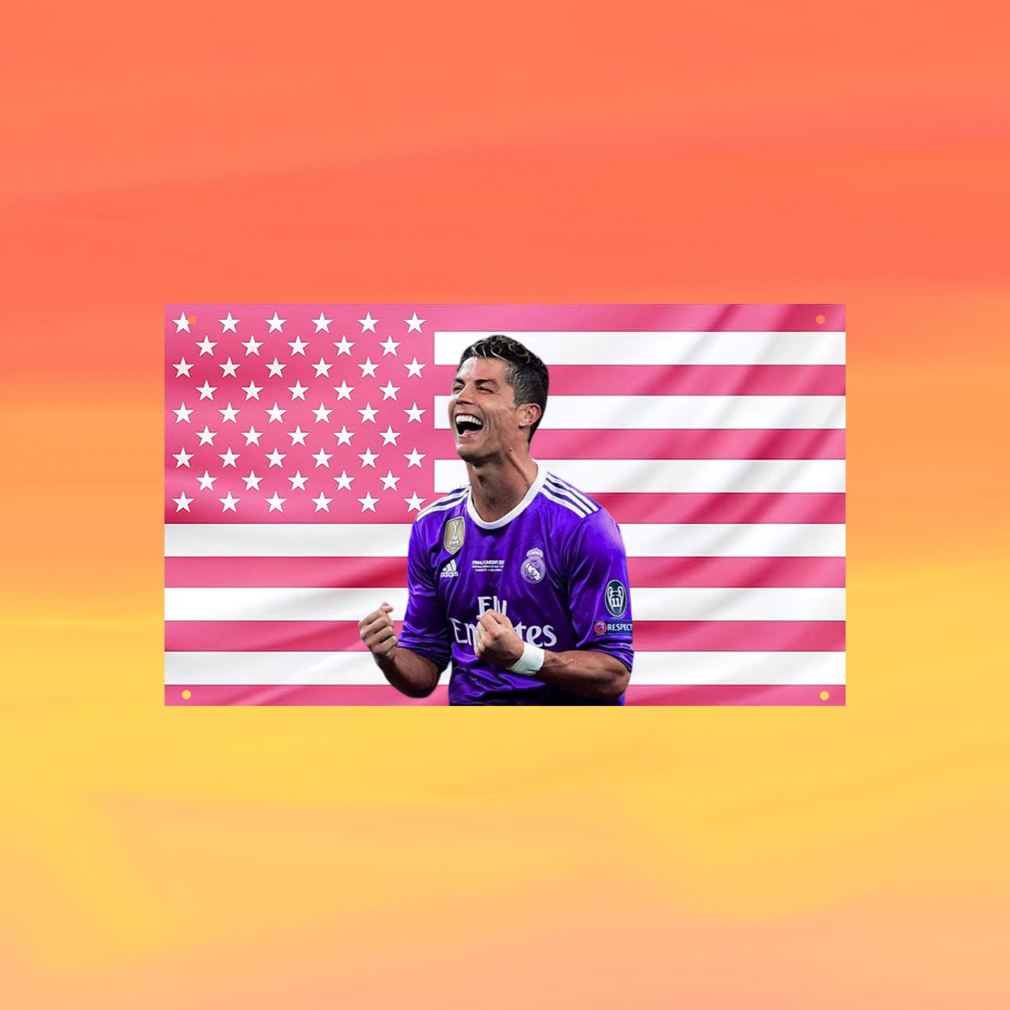 Cristiano Ronaldo Pink US Wall Tapestry Flag, Soccer Wall Art, Football Bedroom Decor, Sports Fan Banner