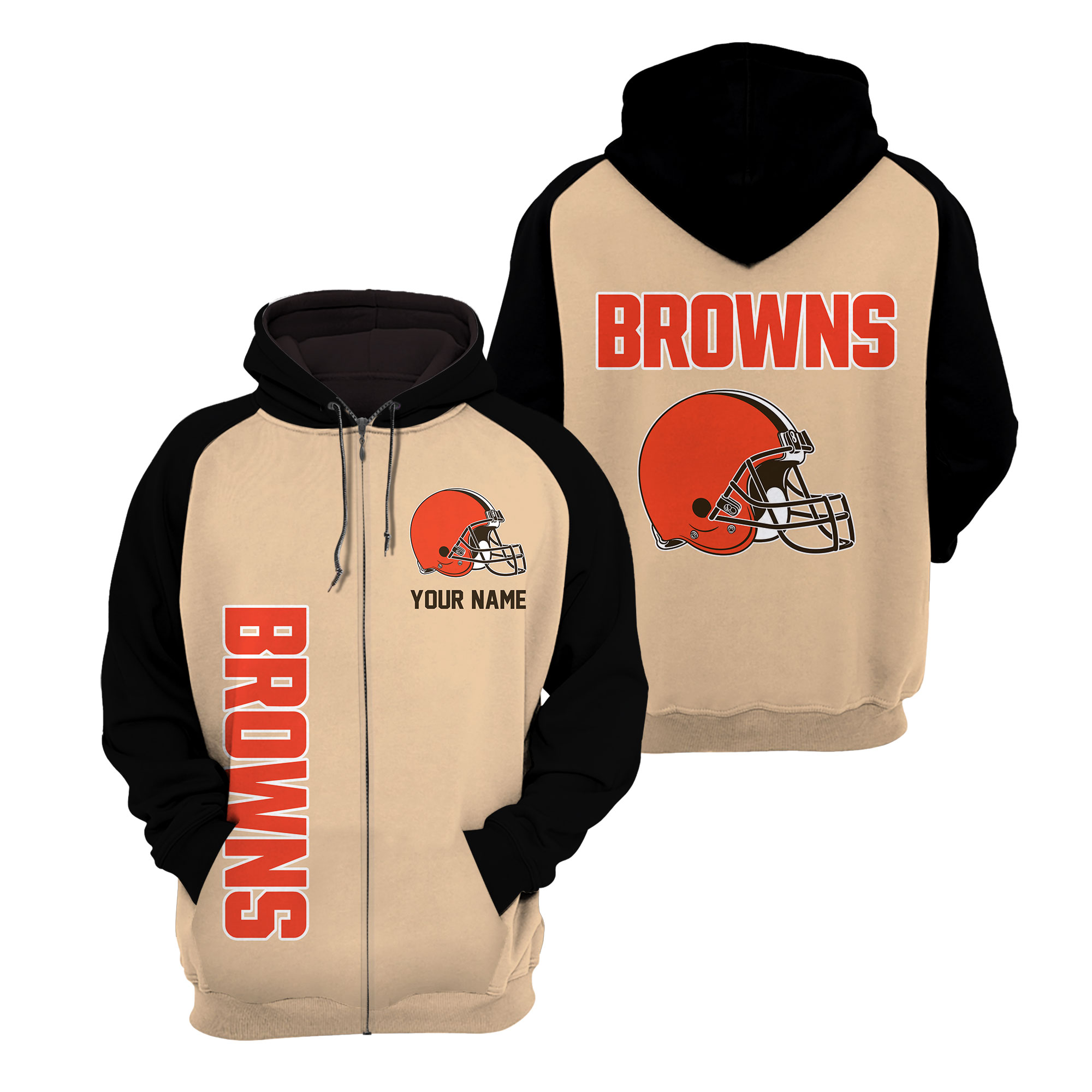 Cleveland Browns Raglan Zip Hoodie, Football Lover Gift, Game Day