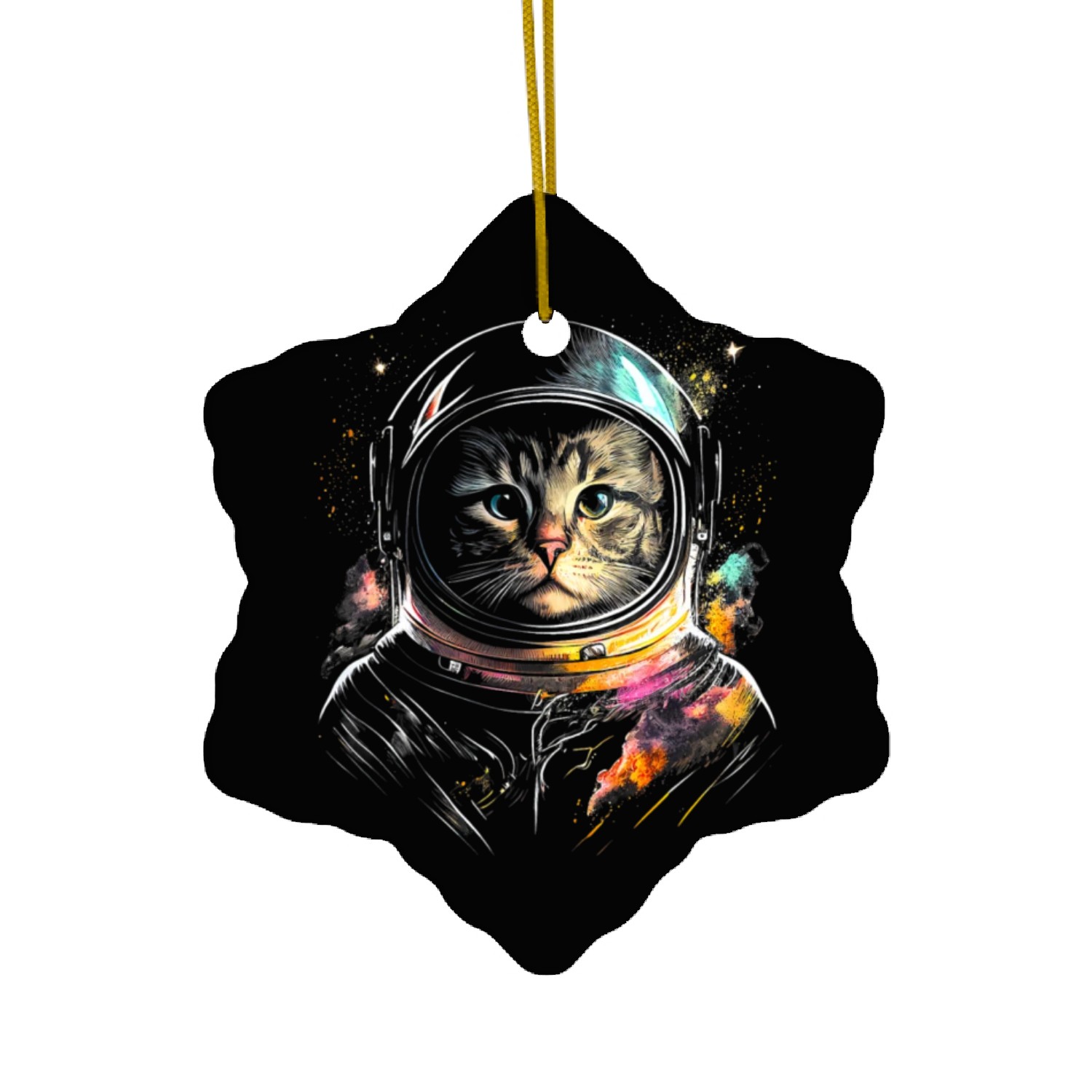 Space Cat on Galaxy Cat Lover Ceramic Ornaments