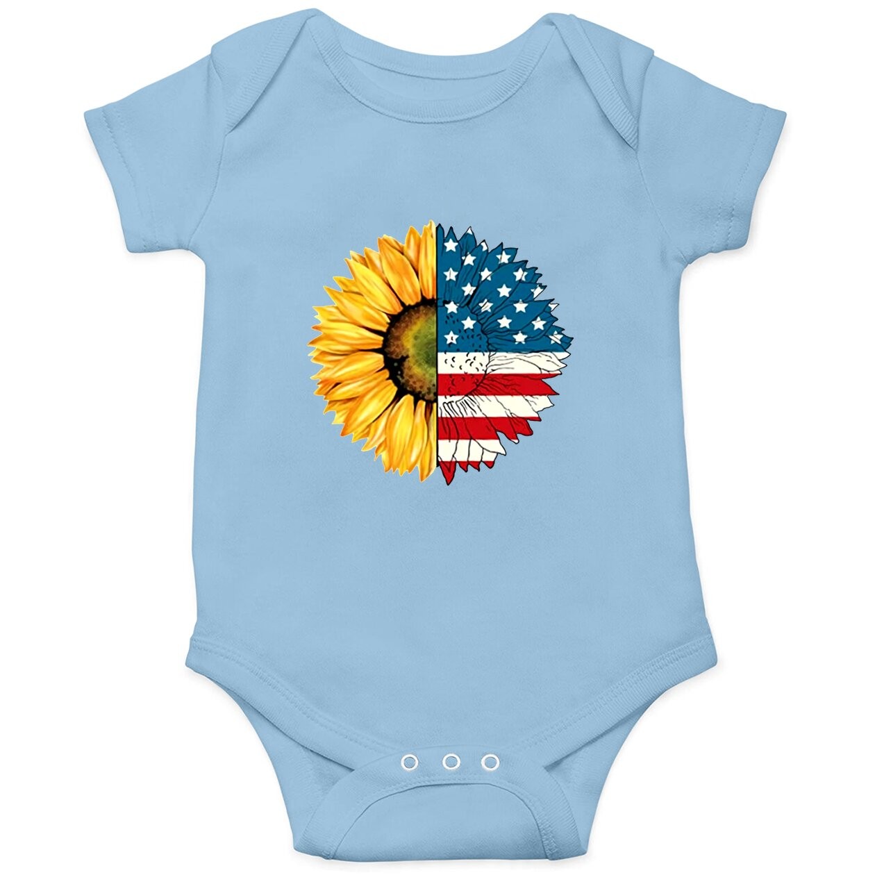 Honeygod 4th July American Patriotic Flower Baby Bodysuit Sunflower American Flag Baby Bodysuit Graphic Crew Neck Short Sleeve Tees