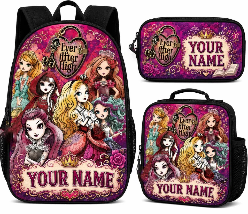 Personalized Ever After High Backpack Set, Custom Name School Bag, Lunch Bag & P