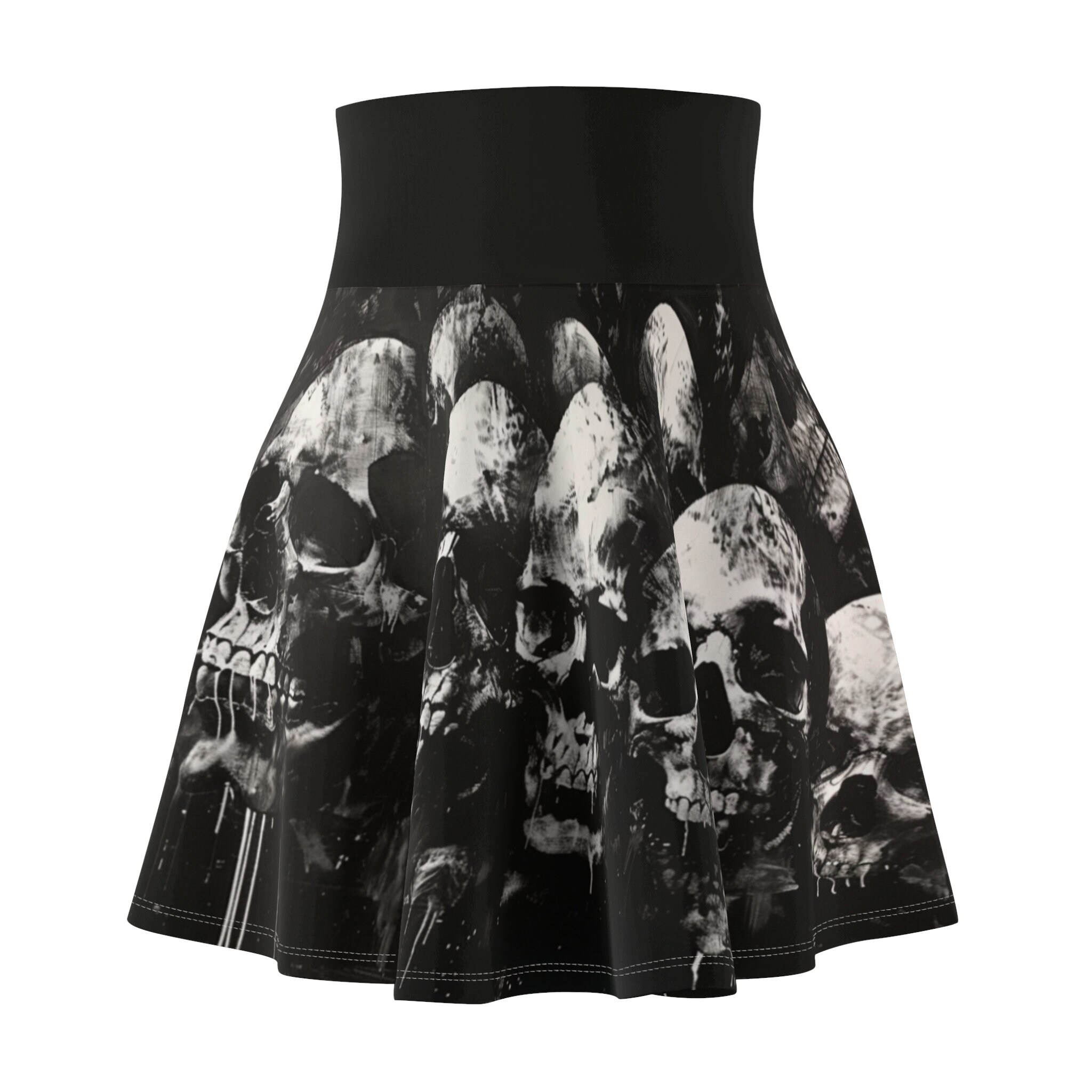 Bold Skull Skater Skirt - Monochrome Magic, Perfect Gift for Gothic Fans!