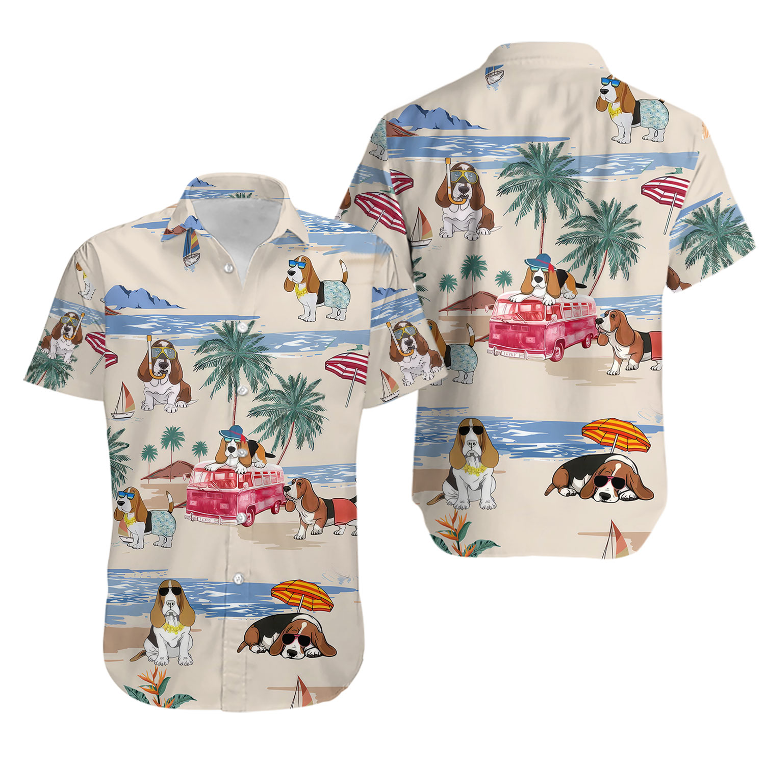 Basset Hound Hawaiian Shirt, Basset Hound Shirt, Button Up Shirt, Basset Hound Lover, Basset Hound Gifts, Hawaii Shirt Women/Men