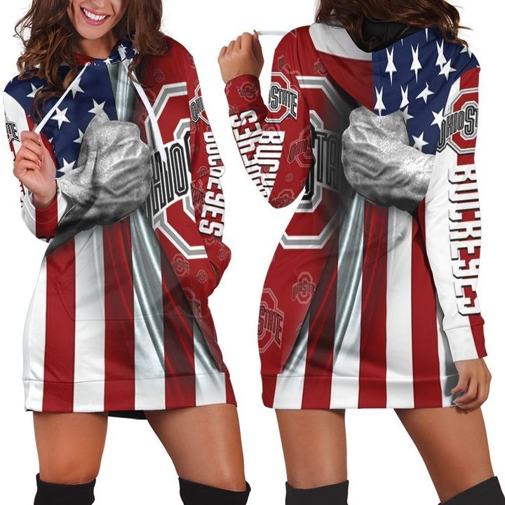Ohio State Buckeyes Under American Flag 3D Hoodie Dress