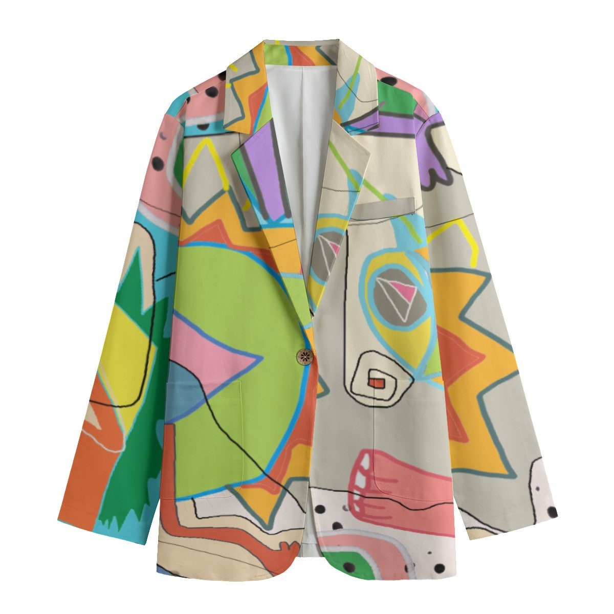 Blazer, Cotton Suit Jacket, Sports Coats Couture Bohemian Festival Pink Martini Modernist Cocktail Funky Print Jacket, Cotton, Art Jacket