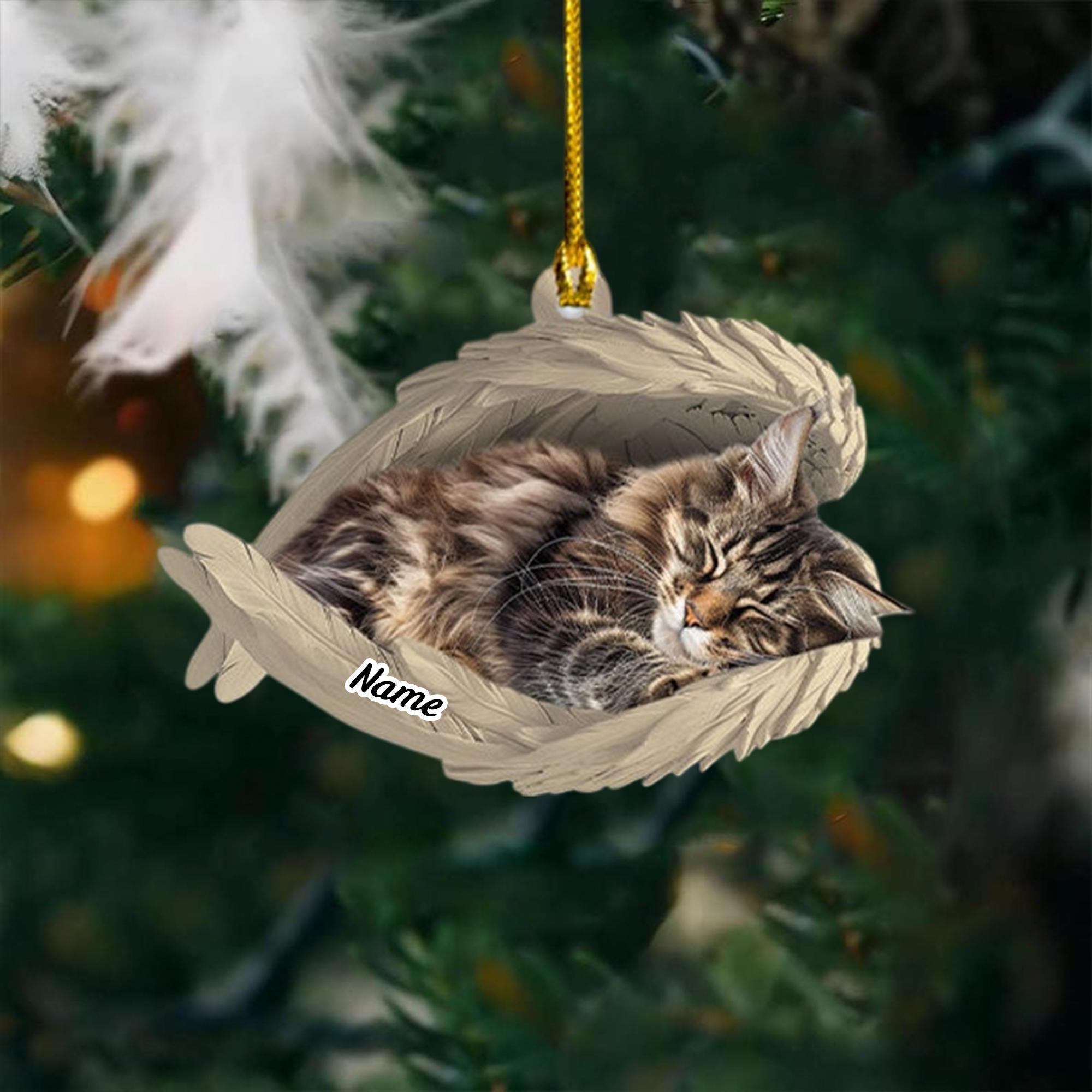 Personalized Maine Coon Cat Sleeping Angel Ornament, Maine Coon Cat Angel Wings Ornament, Maine Coon Cat Car Ornament Christmas