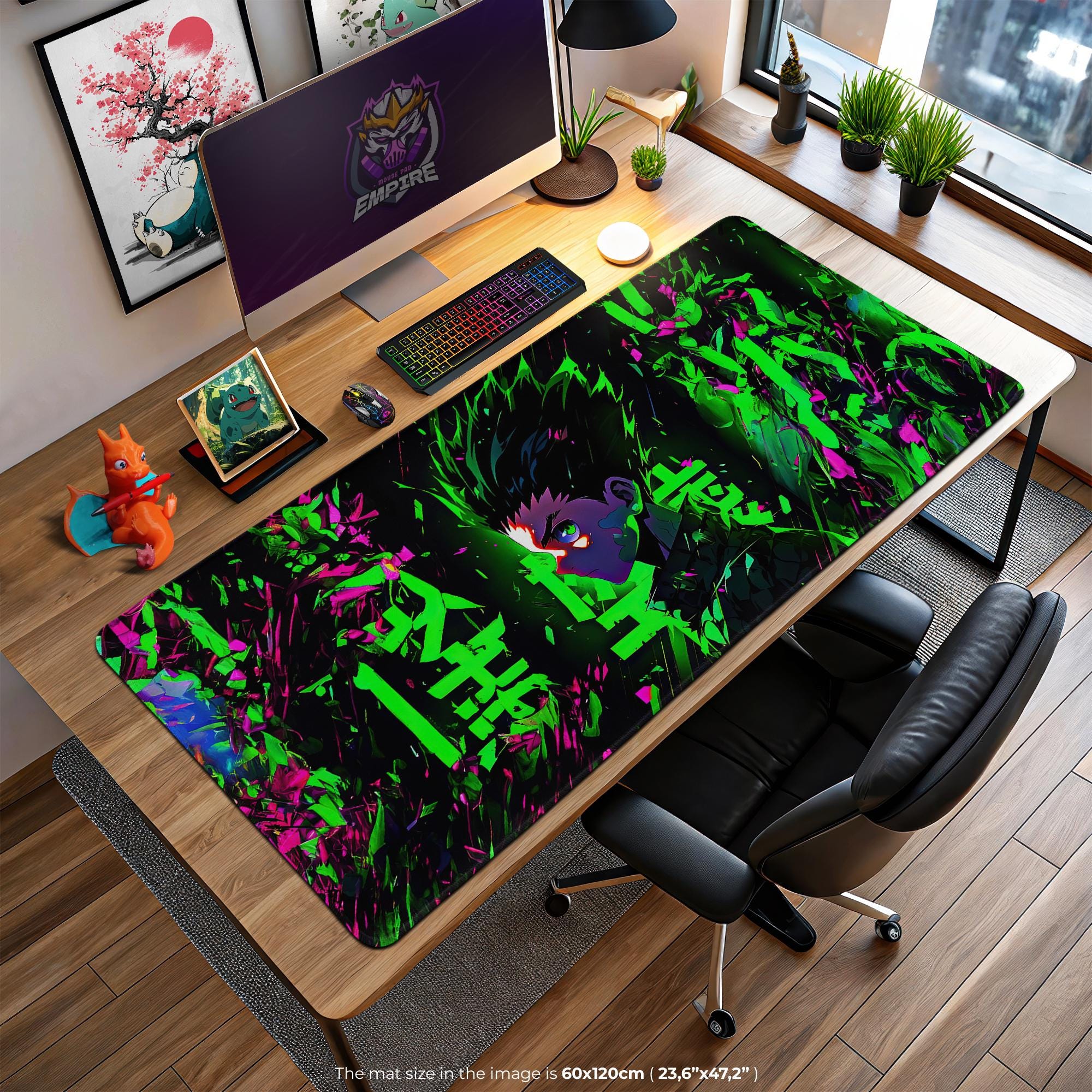 xHunter Desk Mat, Gon Anime Gaming Mouse Pad, Neon Gaming Setup