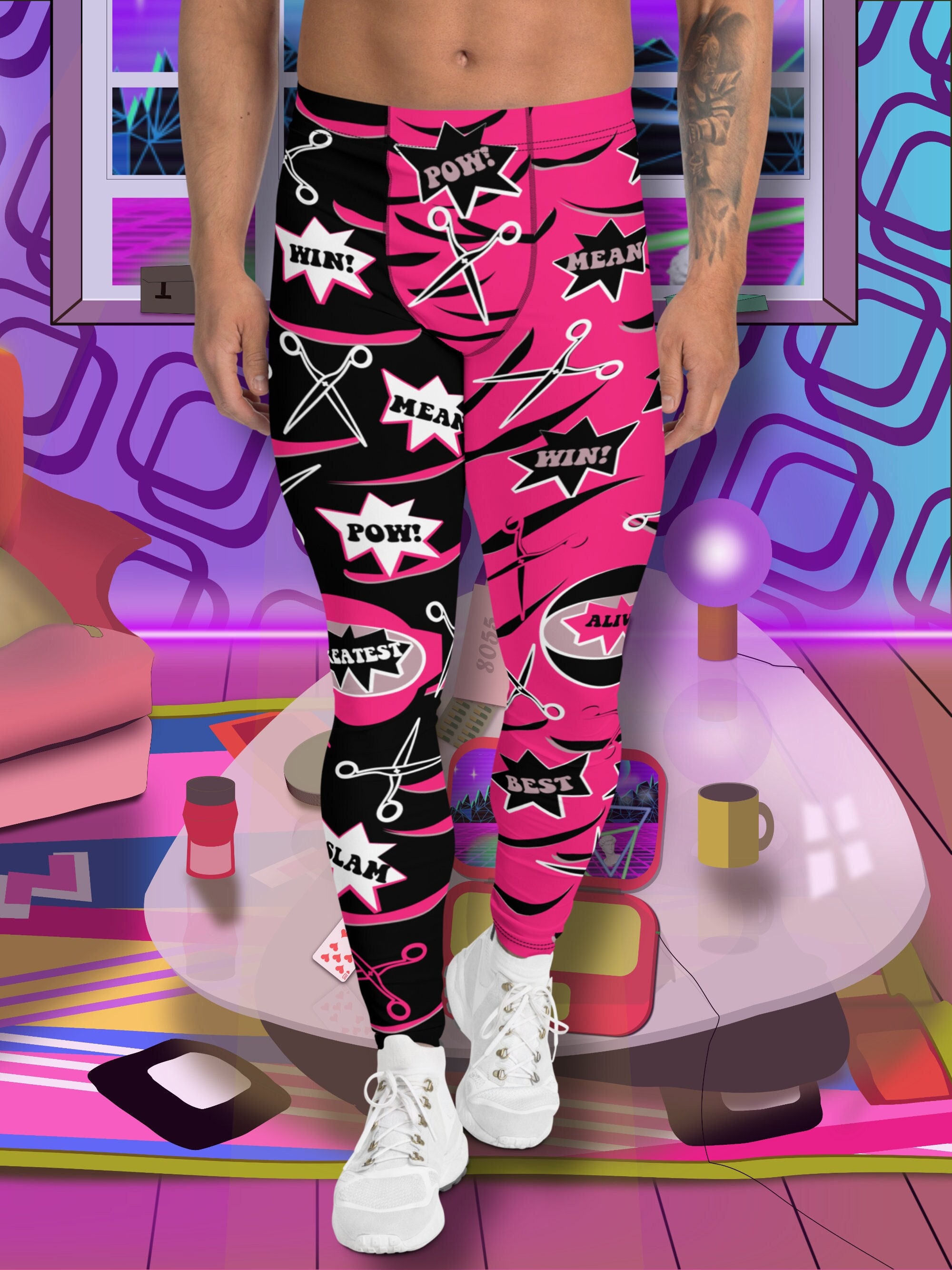 Mens Leggings Wrestling Fashion Meggings for Guys, Retro Gym & Sports Pants