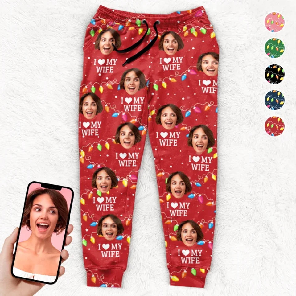 Custom Photo Christmas Love Vibes Over Here - Couple Personalized Pants - Christmas Gift