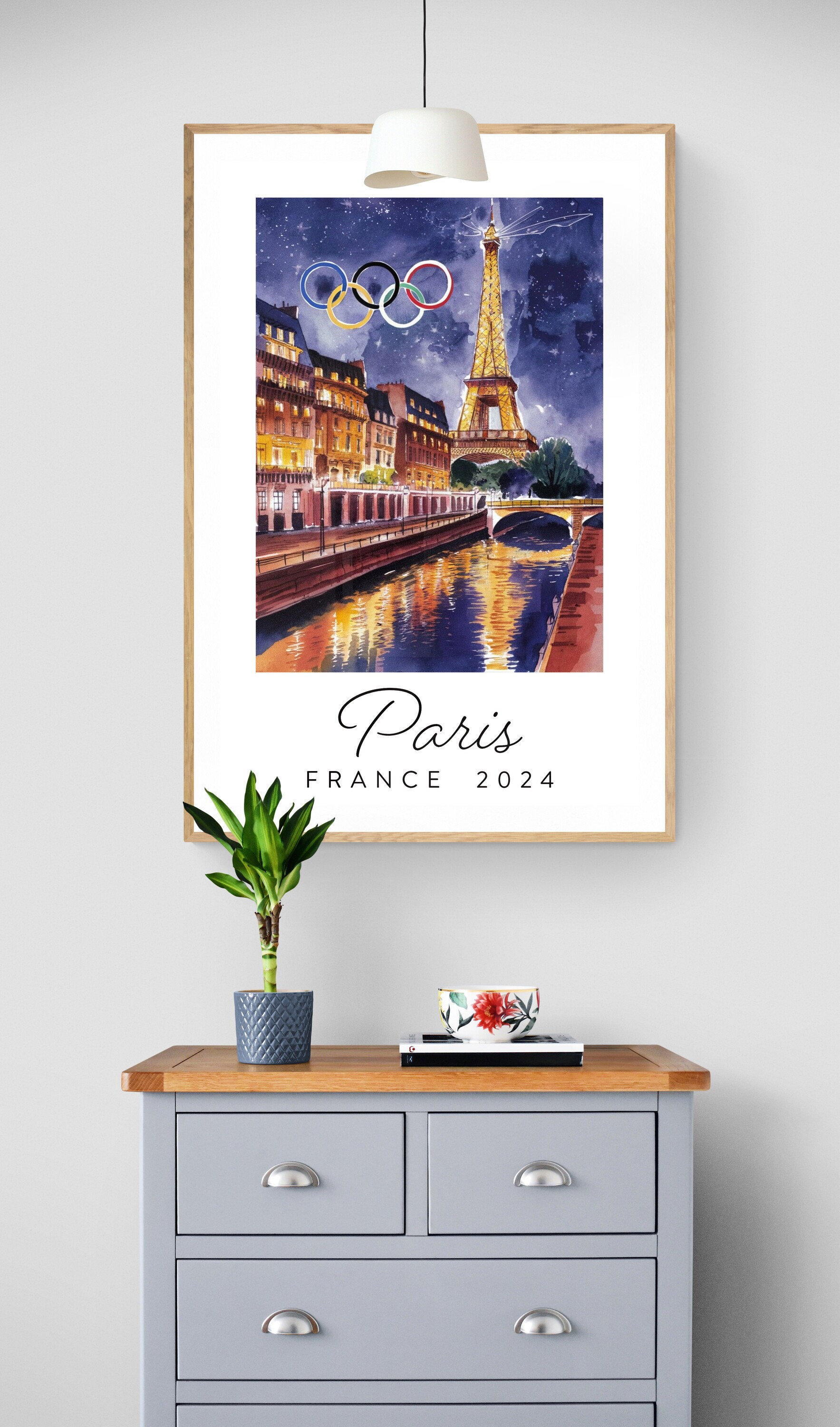 Paris 2024 wall poster | Landscape of the French capital, Night views of Paris - Wall decoration Olympic Games 2024 Paris