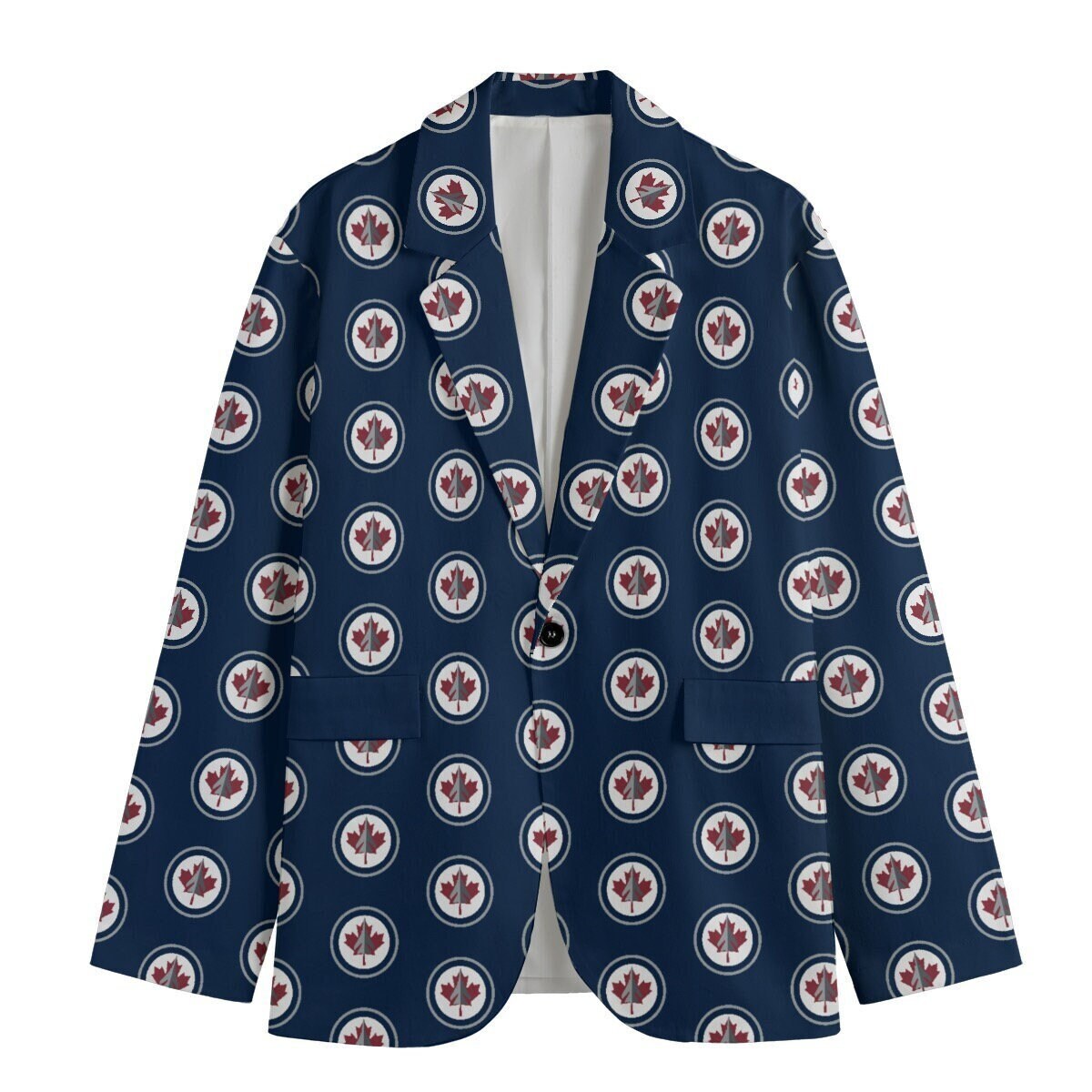 Jets on Maple Leafs in Circles All-Over Print Women's Casual Blazer, Women Suit Jacket, Gift For Her