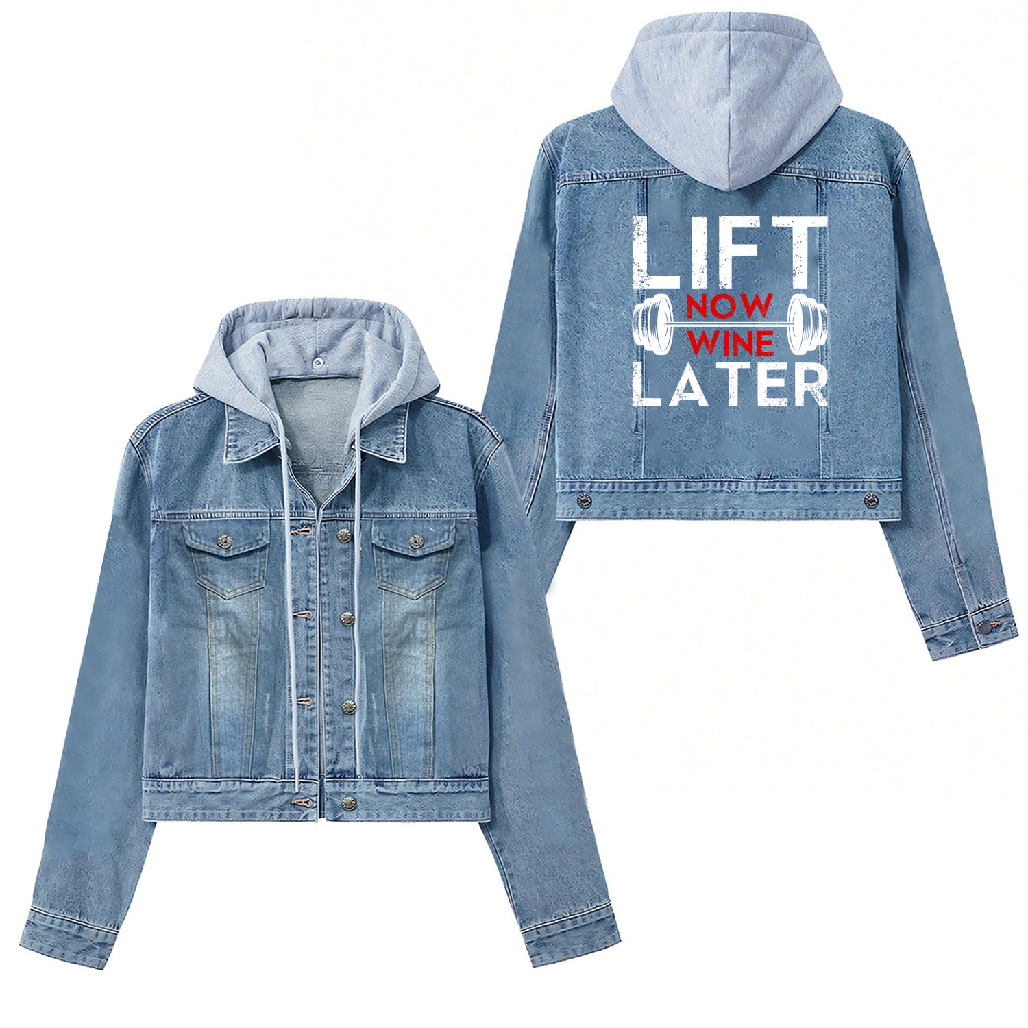 Lift Now Wine Later Bodybuilding Weight Training Women's Denim Jackets