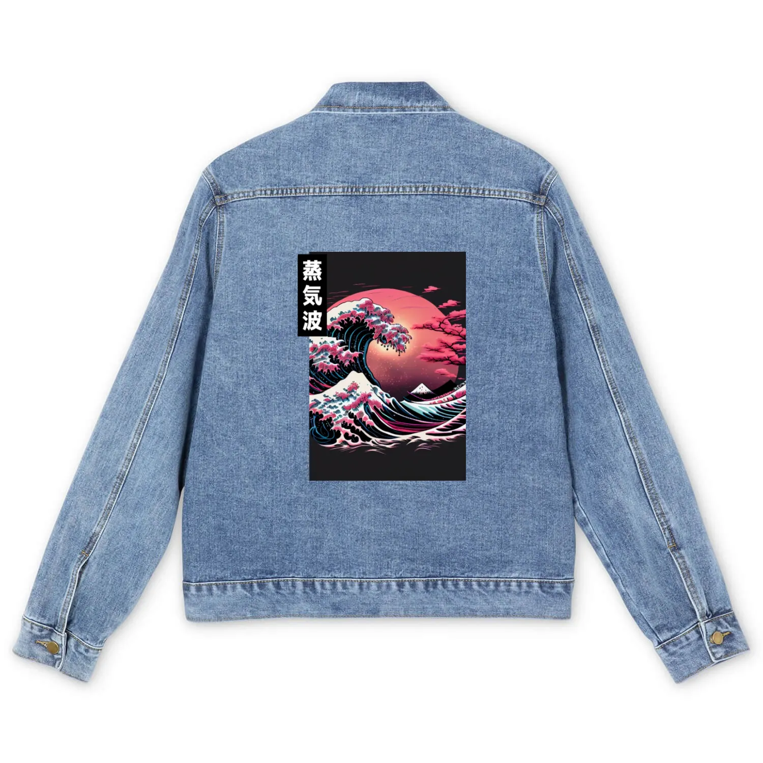 Japanese Art Great Wave Kanagawa Retrowave Style Men's Denim Jackets