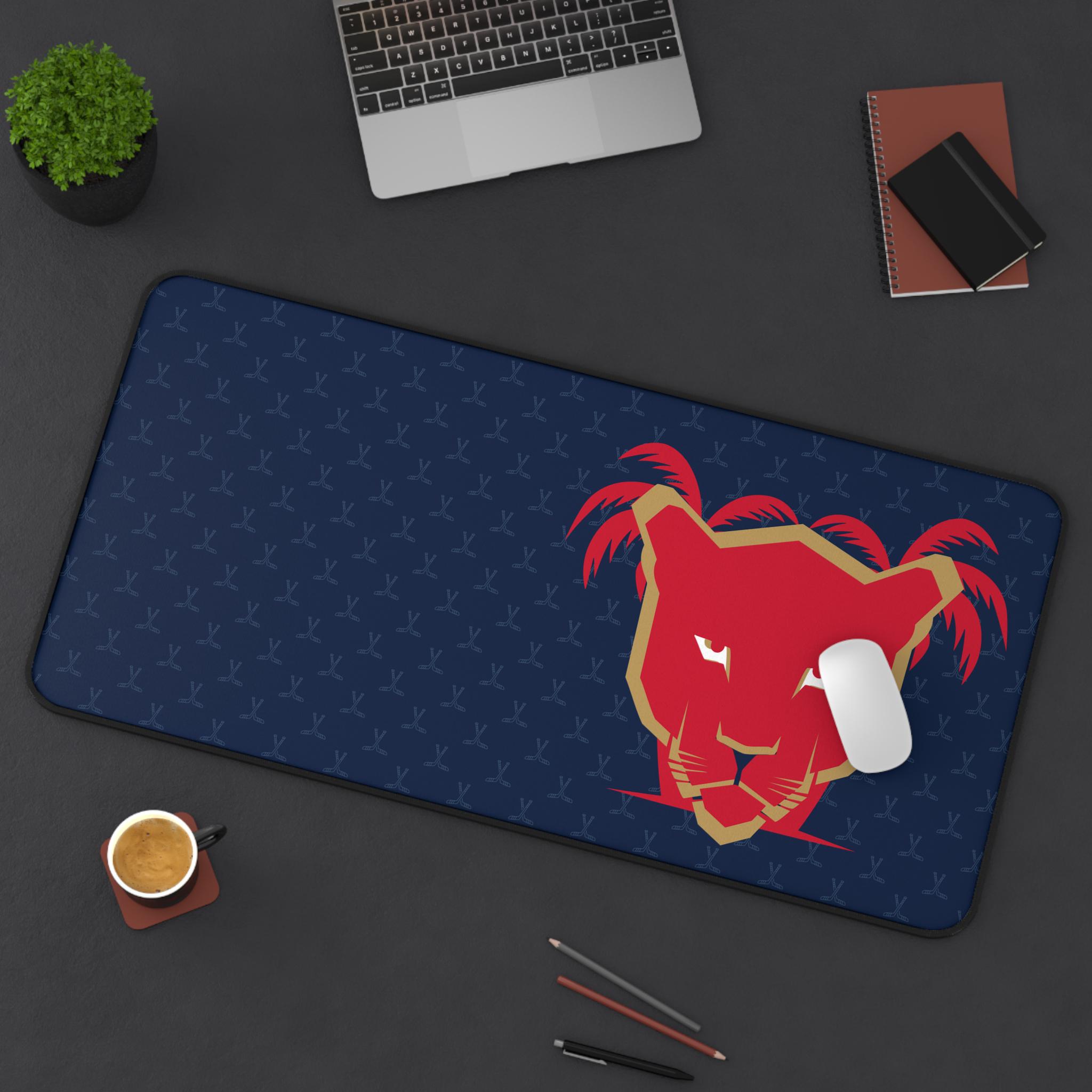 Red Panther Florida Hockey Desk Mat Navy Background Gamer Gift For Sports Lovers Home Workspace Decor Mancave Decor