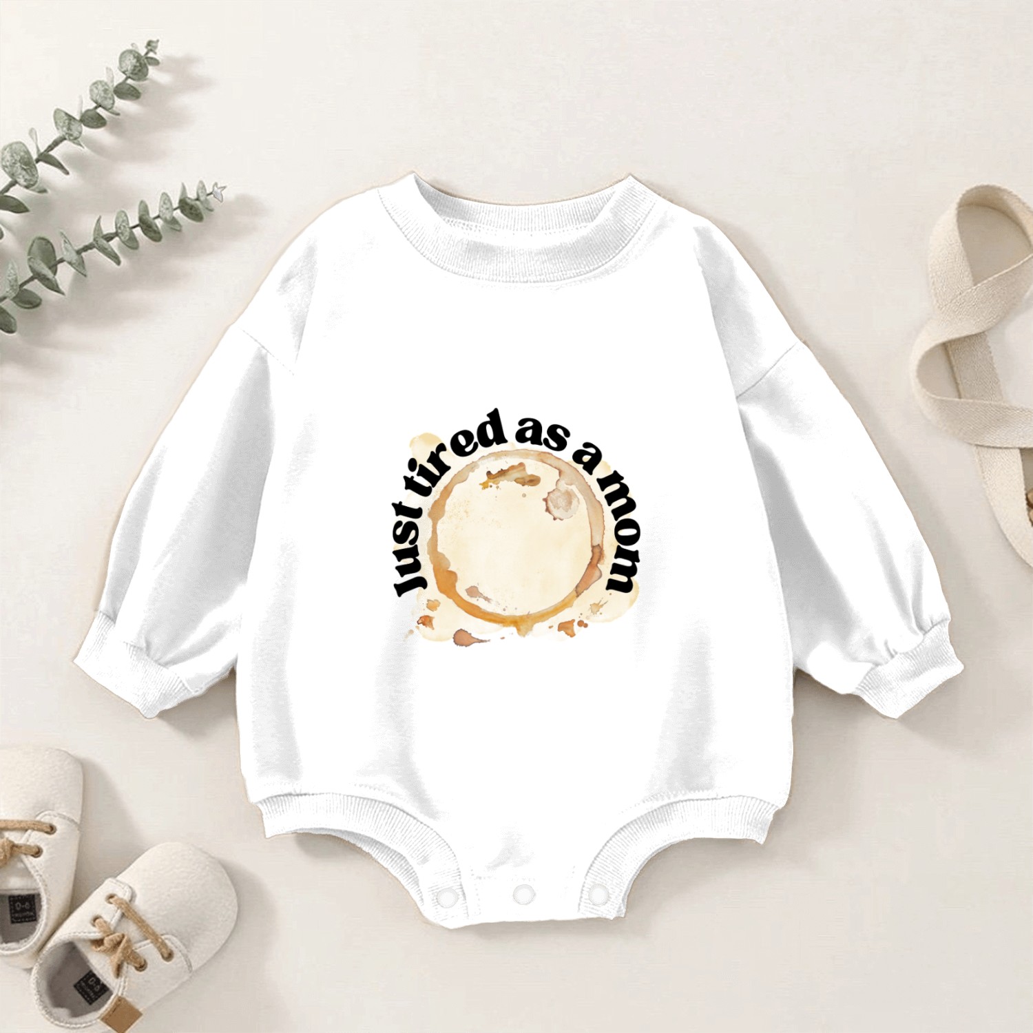 Just Tired as a Mom Coffee Stain Motherhood Design Baby Romper Sweatshirts