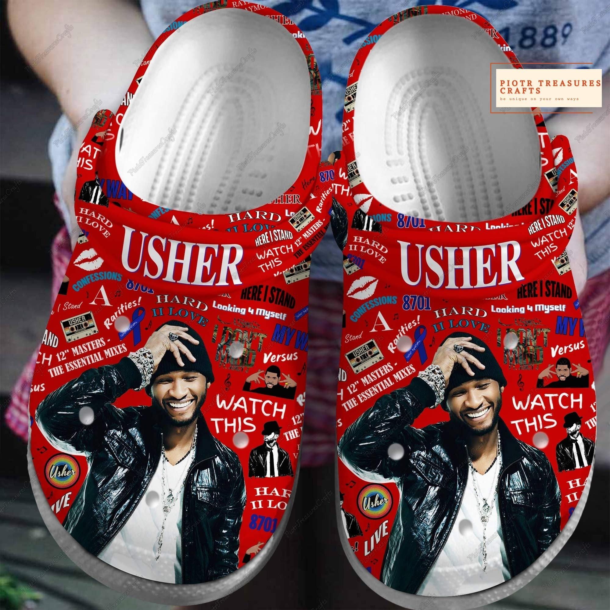 Ush.er Clogs, Ush.er Shoes, Past Present Future Concert Sandals, Music Tour 2024 Men Shoes, Ush.er Raymond Sandals, Ush.er Fan Shoes