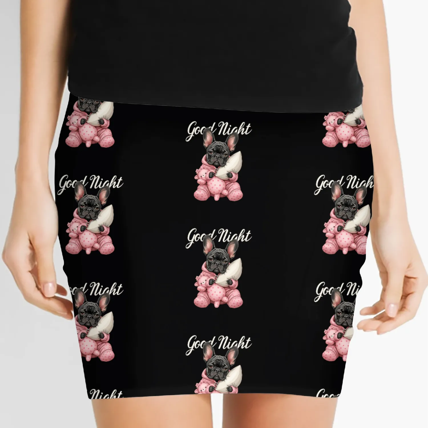 Cute Good Night French Bulldog Pajamas Women's Mini Skirts