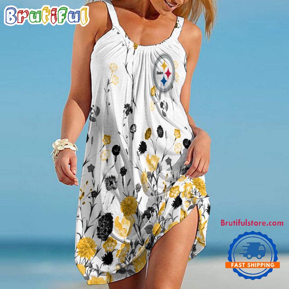 Pittsburgh Steeler Flower Summer Beach Sling Dress