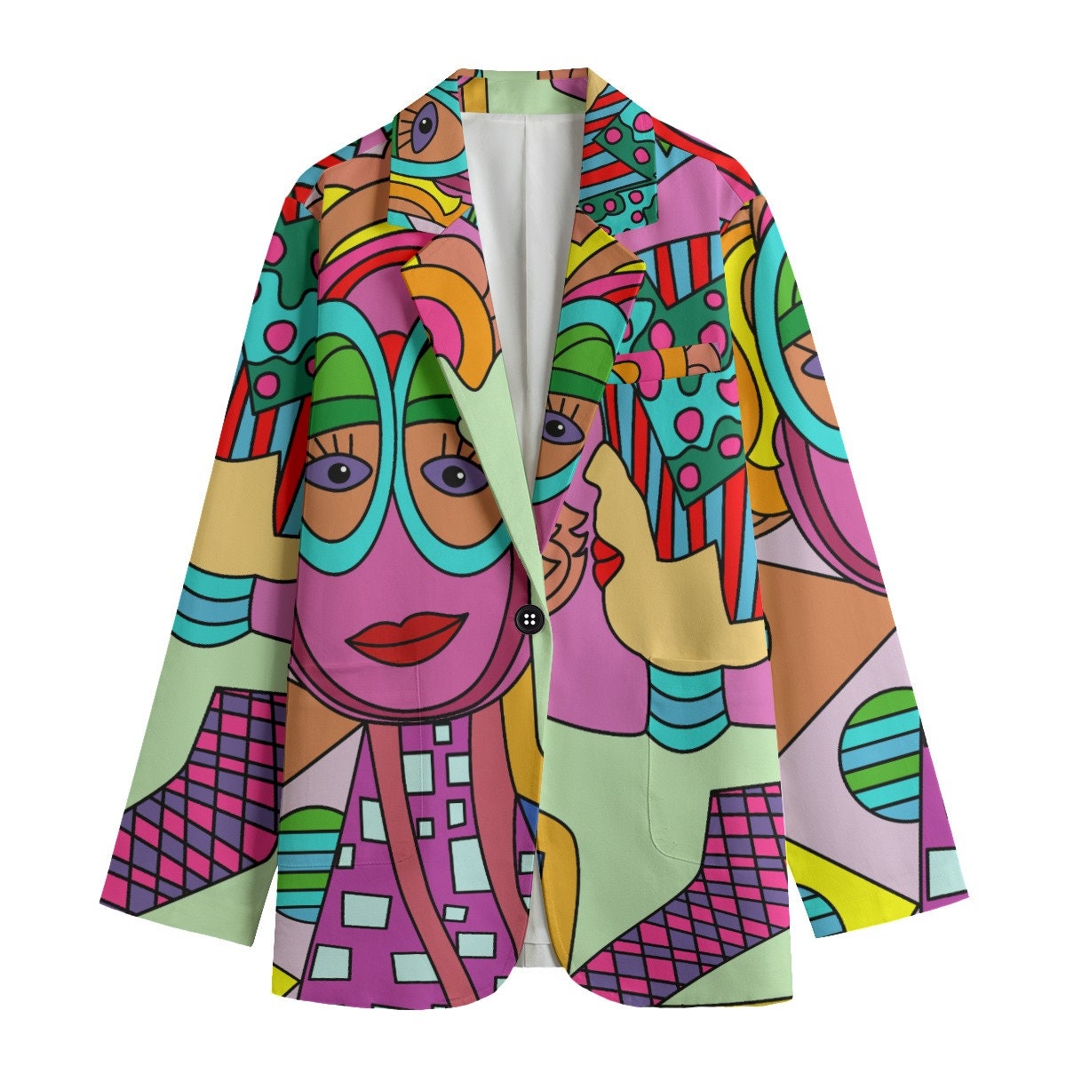 Funky Print Jacket, Modern Blazer, Cotton Suit Jacket, Sports Coat, Couture Bohemian Festival Pink Martini Modernist Cocktail