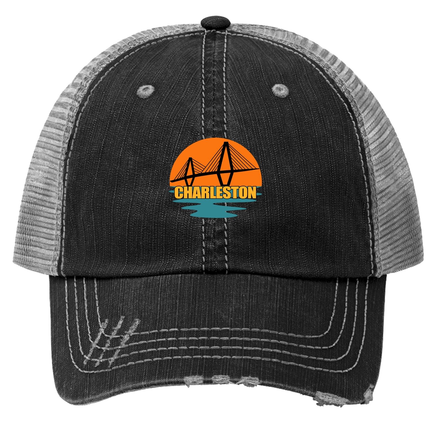 Charleston Cooper River Ravenel Bridge Silhouette Sunset Trucker Hat