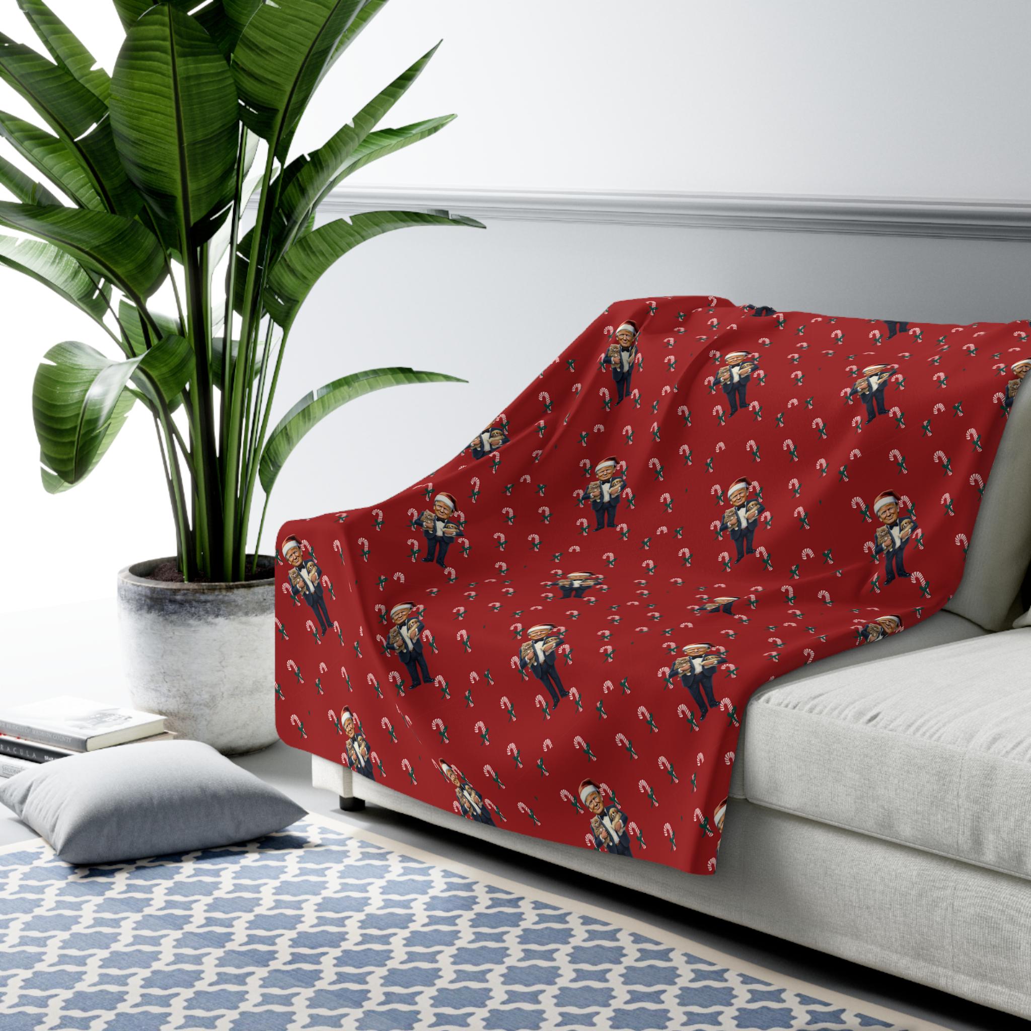 Cozy and Comical Donald Trump Candy Cane Fleece Blankets