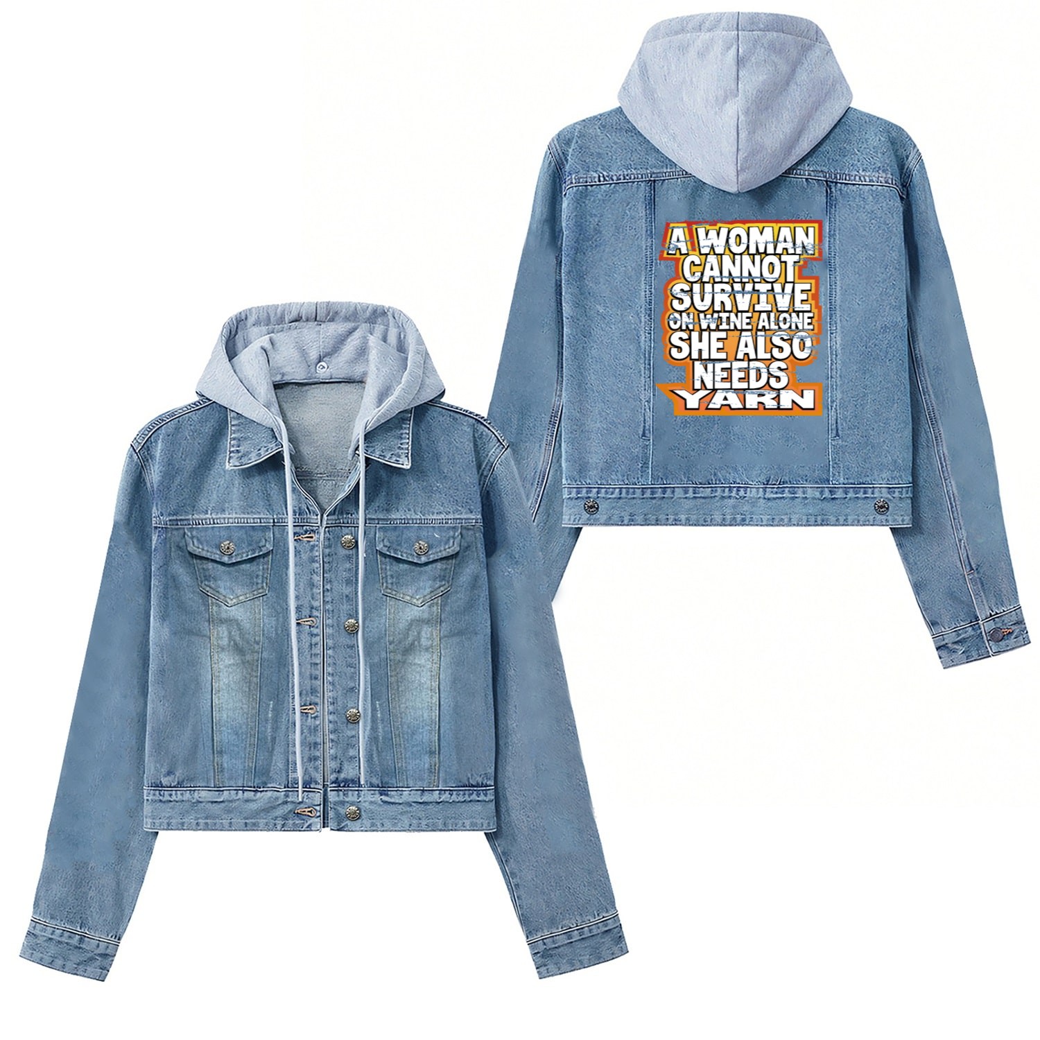 Knitter Gift Woman Can't Survive Wine Alone Needs Women's Denim Jackets