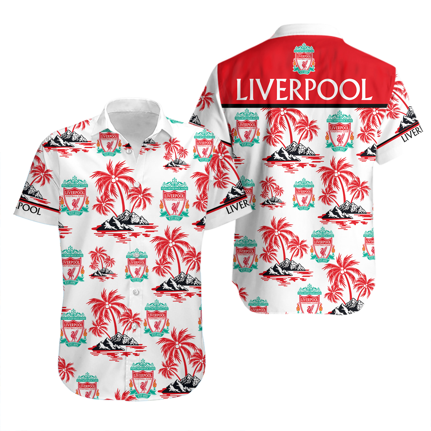 Liverpools Team Hawaiian Shirt , Button Down Full Size