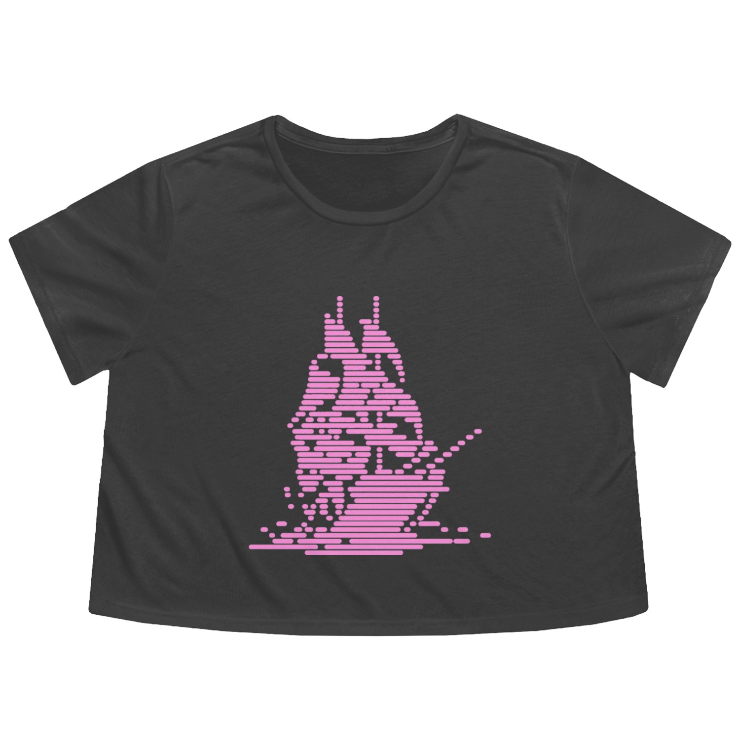 Sailing Ship Glitch Flowy Cropped Tees