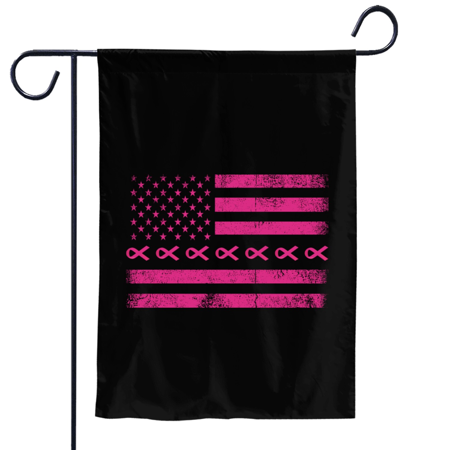 Pink Ribbon American Flag Breast Cancer Garden Flags