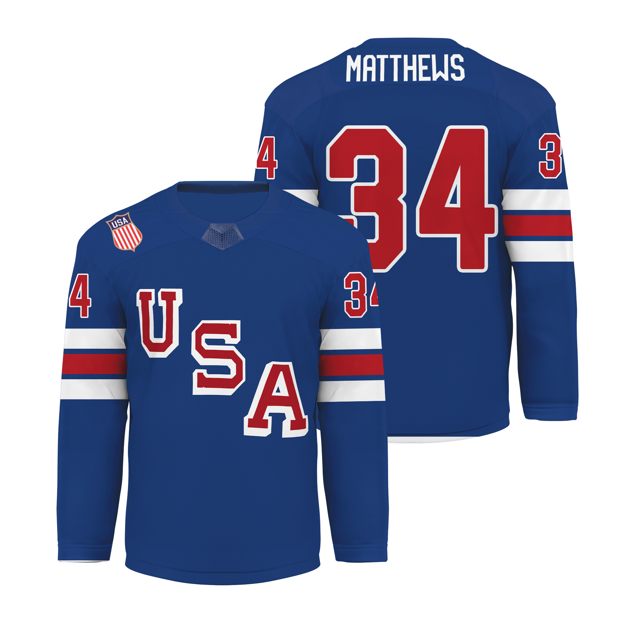 Men's #34 Matthews Royal 2026 Home Replica Hockey Jersey