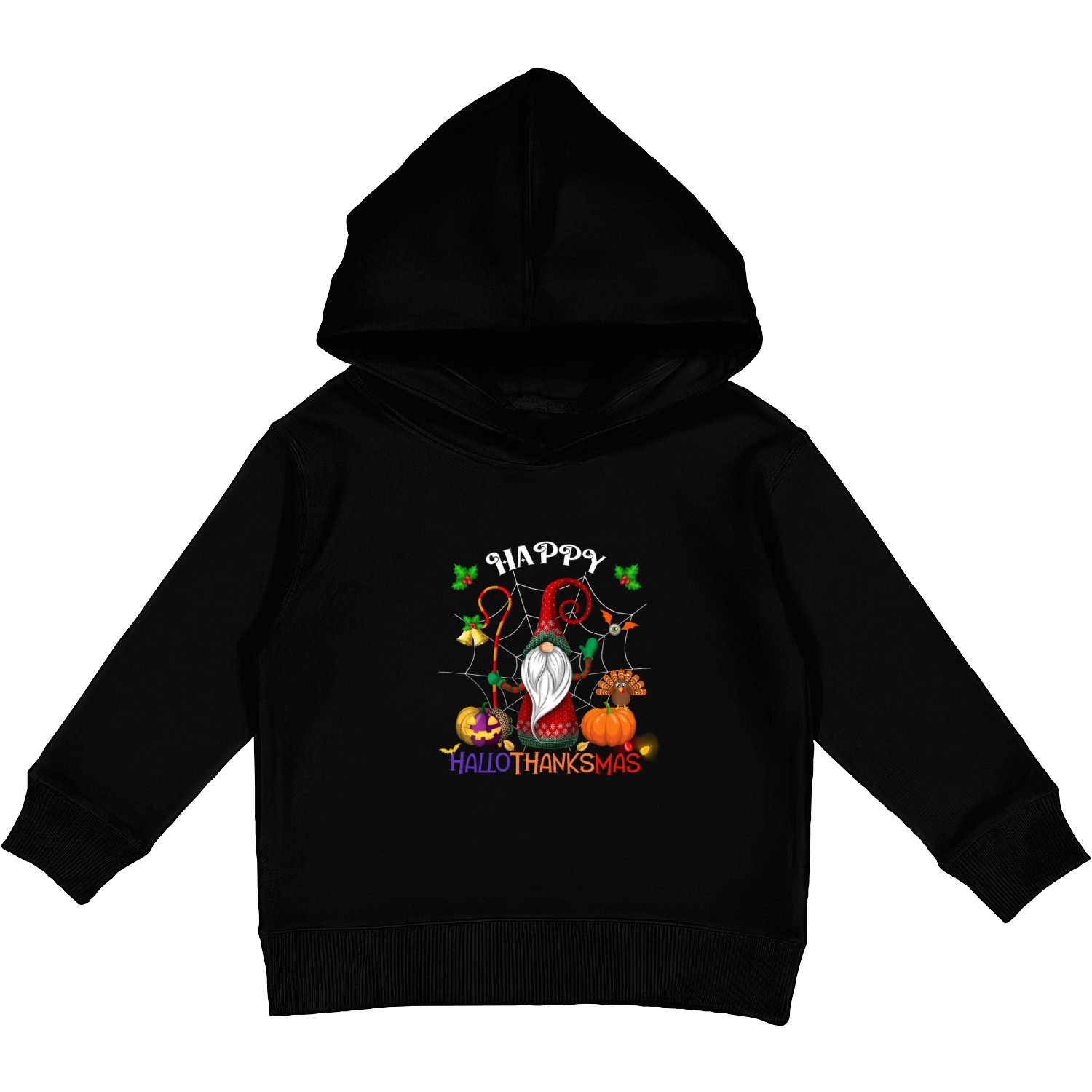 Happy HalloThanksMas Gnome Kids Pullover Hoodies