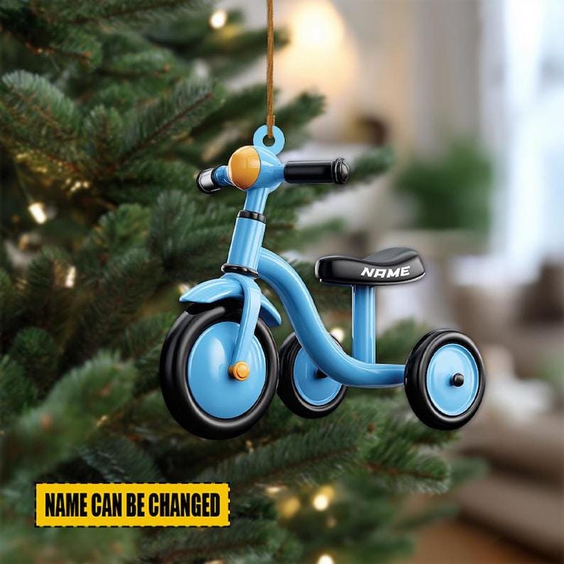 Personalized Tricycle Christmas Ornament, Kids Tricycle Ornament, Kids Bicycle Ornament Decor, Learning to Ride Bike Ornament