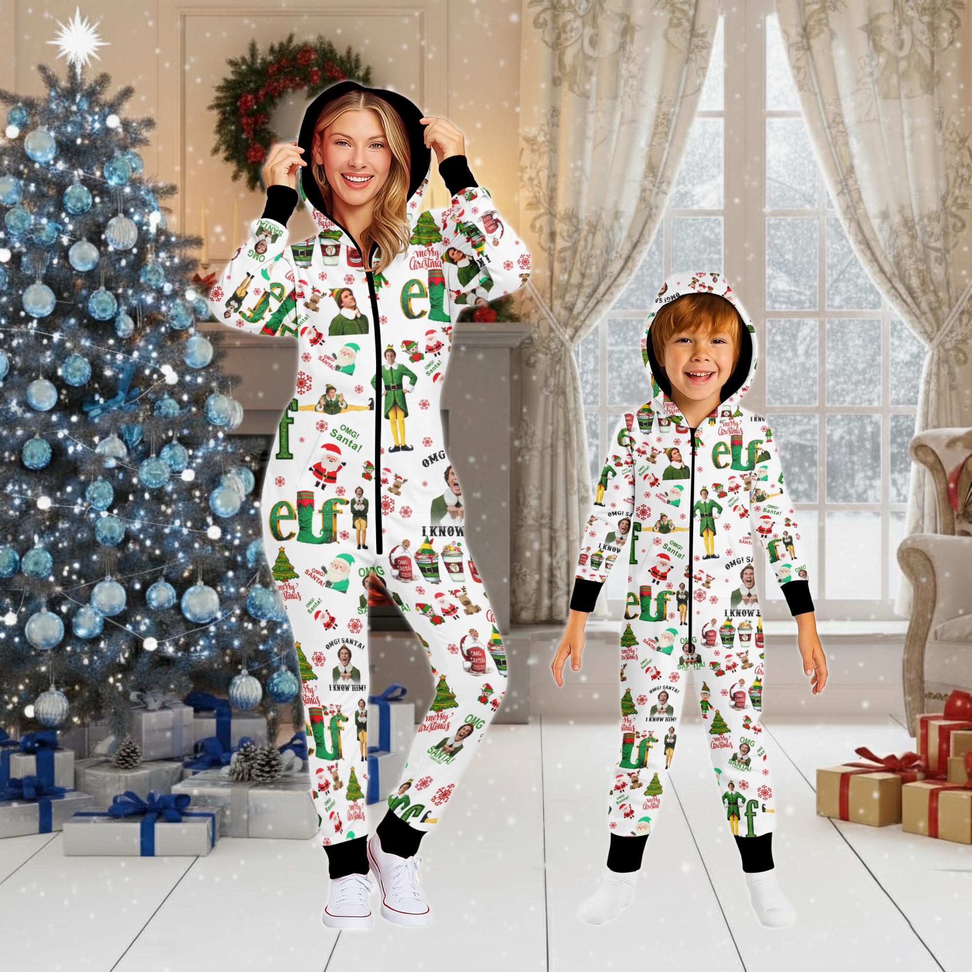 Christmas Elf One-Piece Pajamas, Santa Buddy Elf Xmas Jumpsuit, Funny Elf Movie Onesie, Christmas Movie Pjs, Xmas Party Gifts