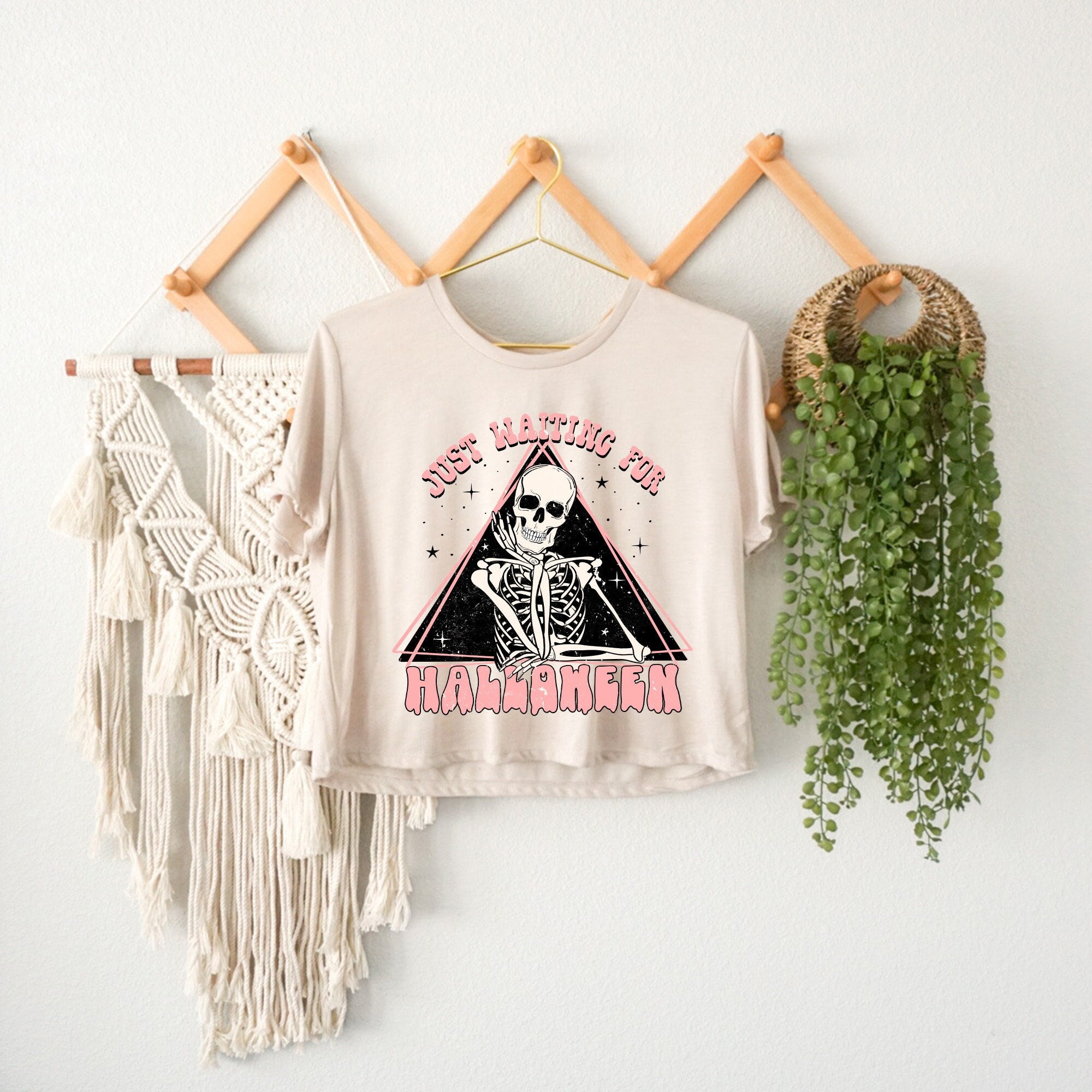 Women’s Halloween Skeleton Crop Top with Spooky Bat and Horror Design