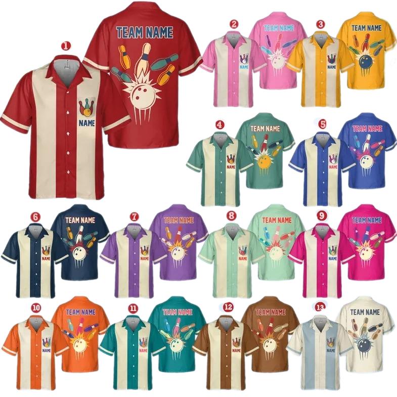 Personalized Retro Bowling Hawaiian Shirt for Men Women Kid, Custom Name Bowling Shirt, Youth Bowling Shirt, Vintage Bowling Team Name