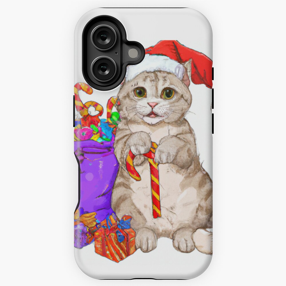 new year cat in red Chrismas hat with candy and gifts NY iPhone Case