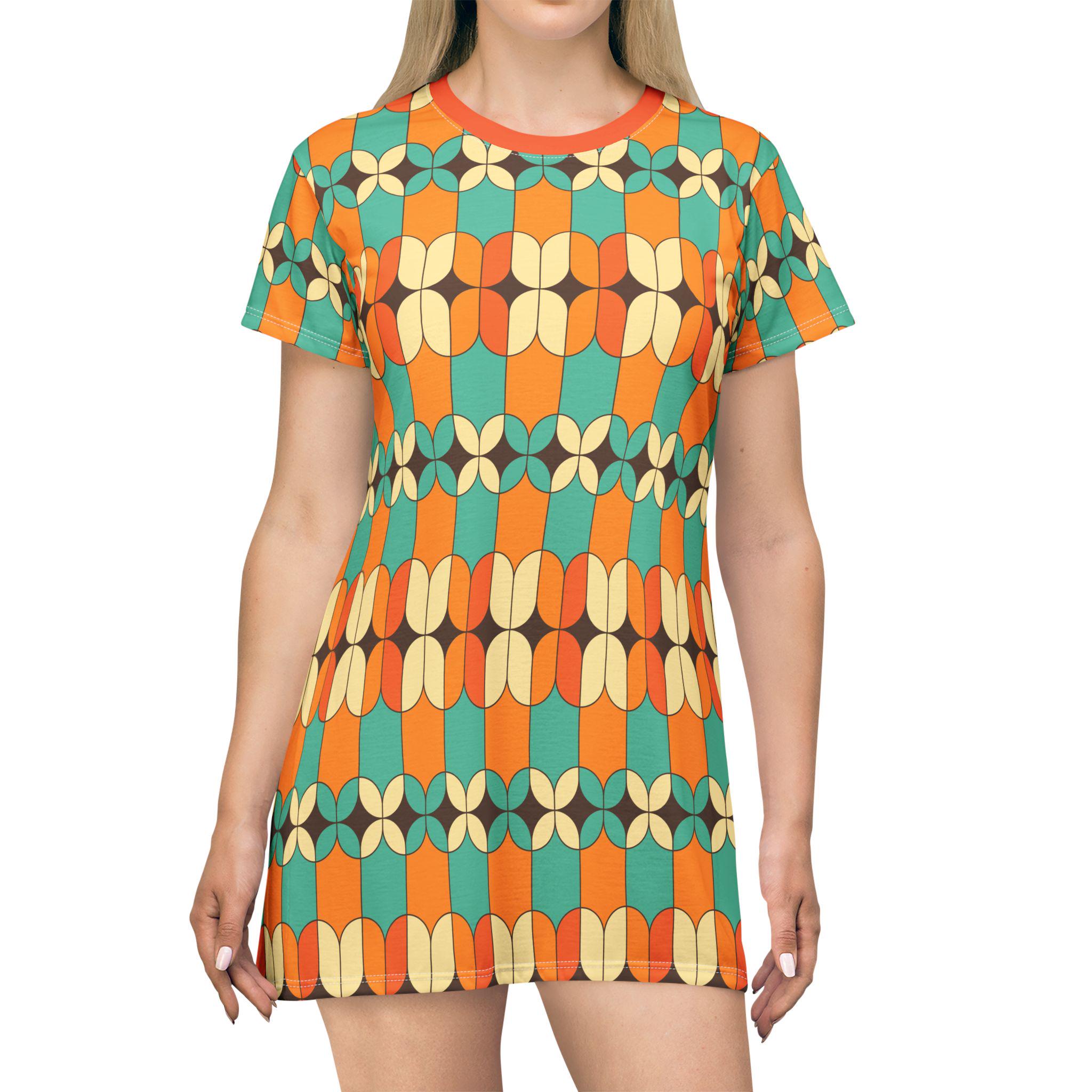 Retro Geometric T-Shirt Dress
