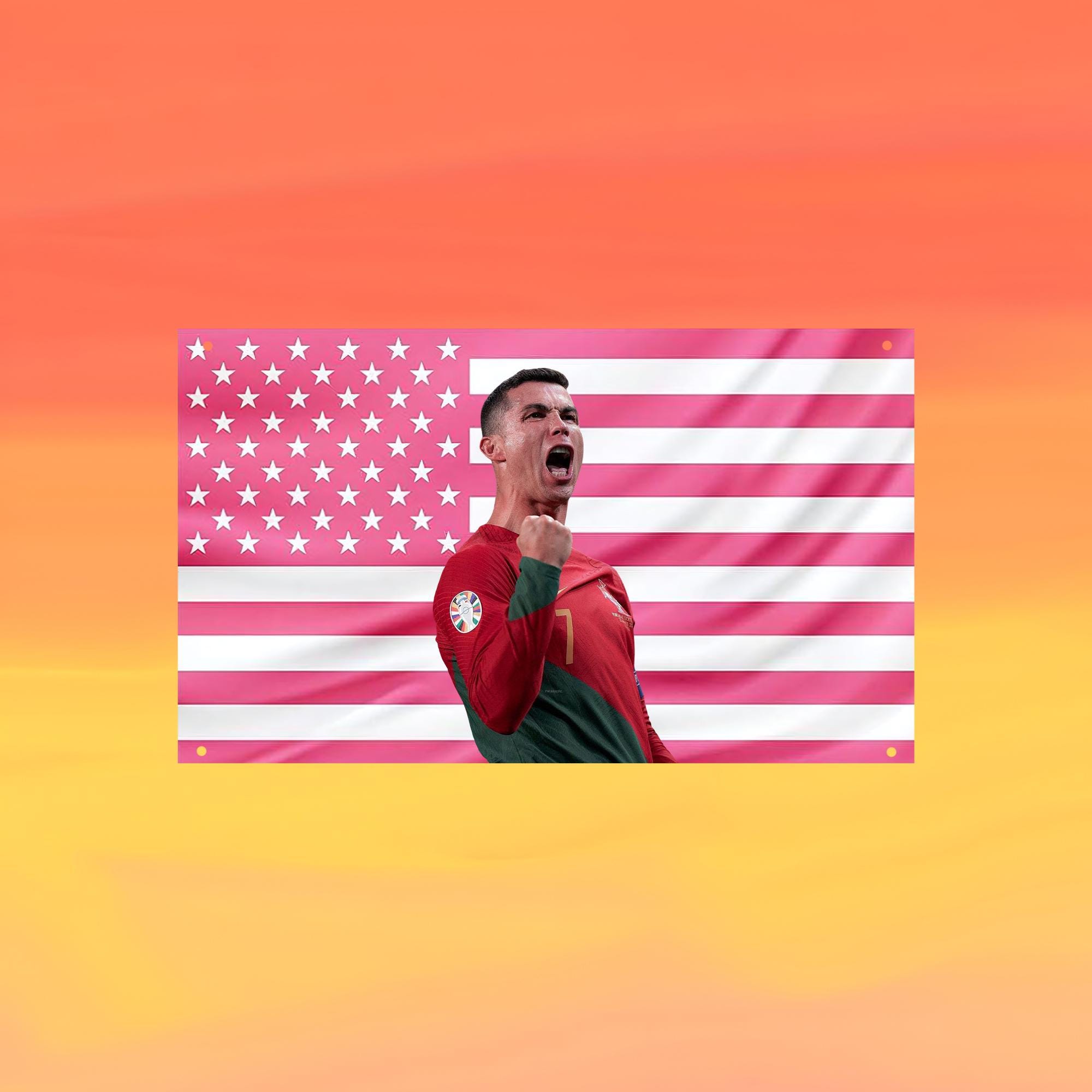 Cristiano Ronaldo Pink US Wall Tapestry Flag, Football Wall Art, Soccer Bedroom Decor, Sports Fan Banner
