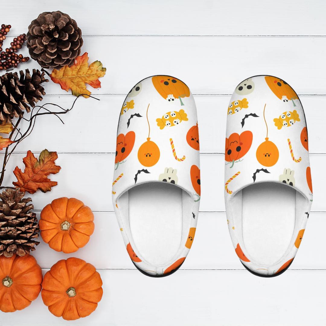 Cute Pumpkins Halloween Indoor Slippers, Cozy, Fun, & Spooky Footwear for Fall and Holiday Comfort