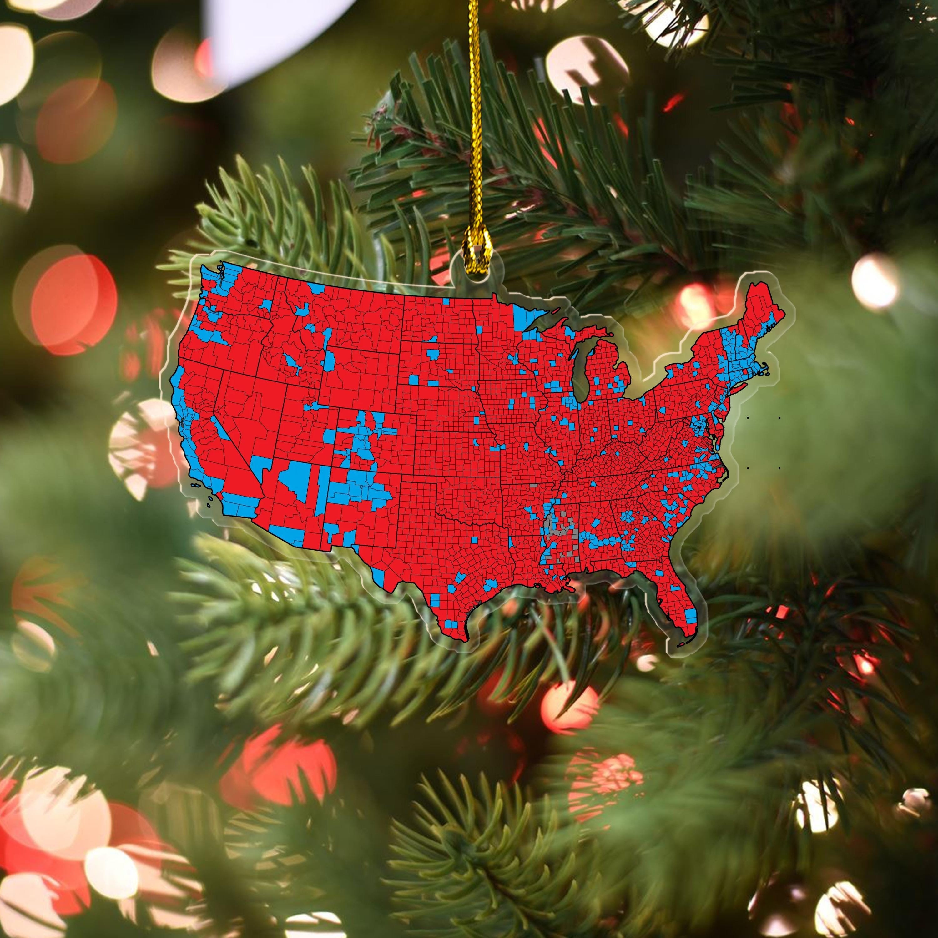 Donald Trump Election Results Map Ornament, US Presidential Election 2024 Ornament, Trump 45 47 President Ornament, Trump Christmas Gift