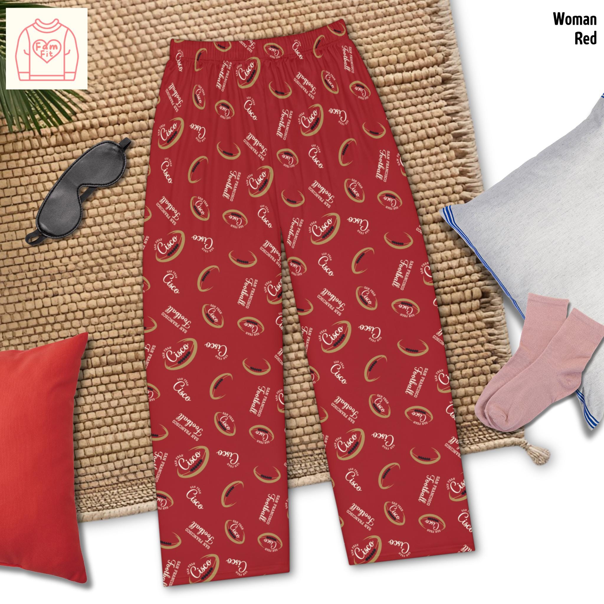 San Francisco Football Pattern Pajama Pants, Women's Lounge Pants, Fan Gift, Comfortable Matching Pajamas