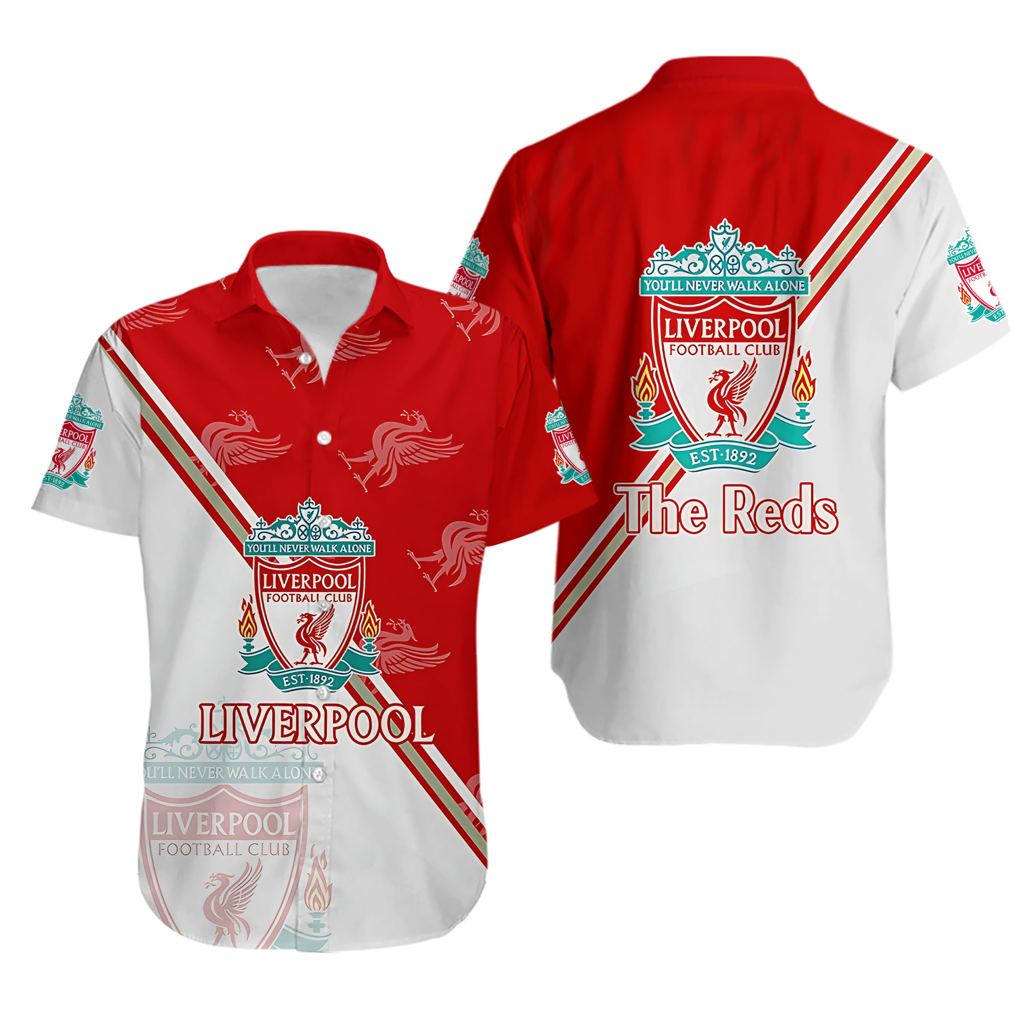 Liverpools Team Hawaiian Shirt , Button Down Full Size