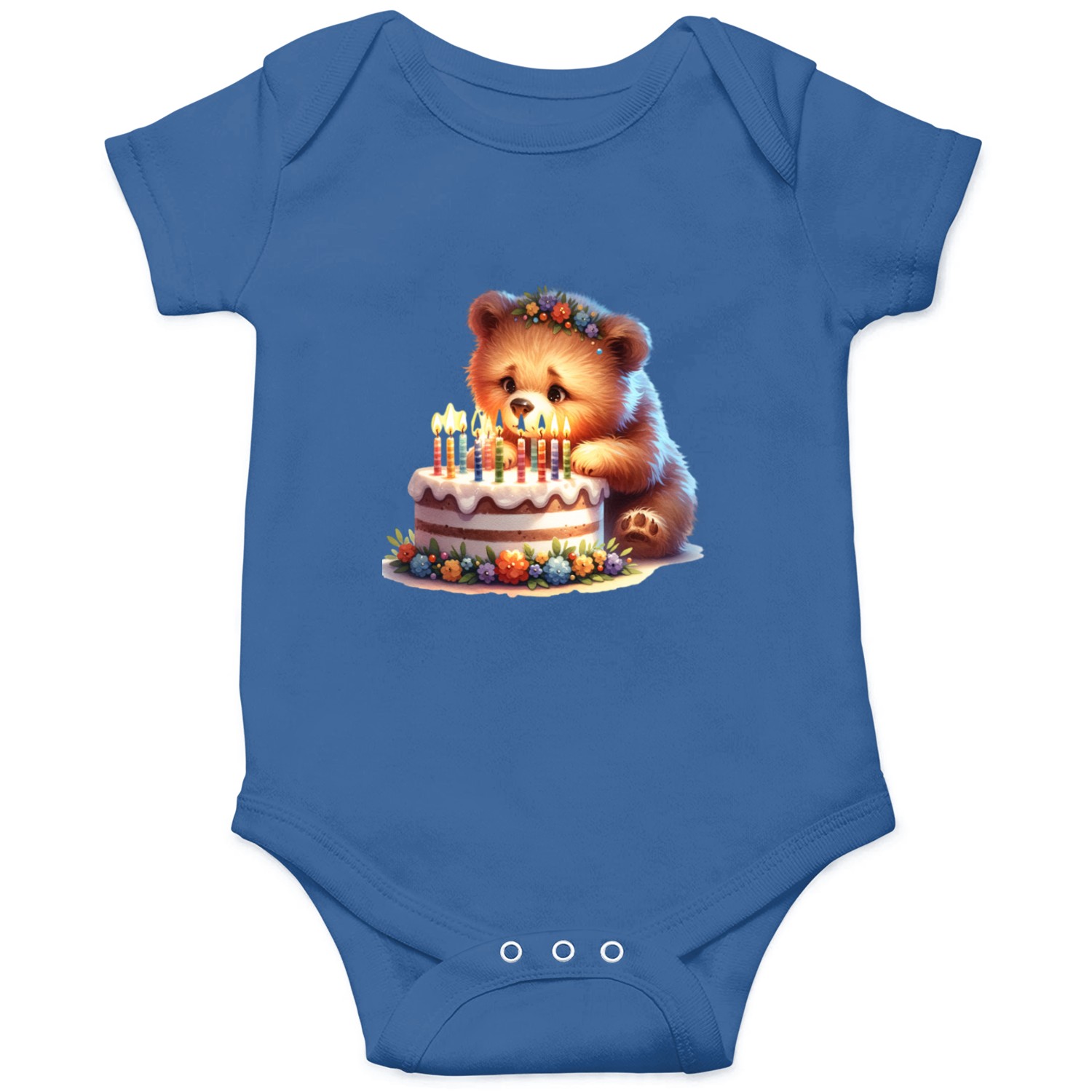 Birthday Bear – Cute Candle Cake & Floral Crown Onesies