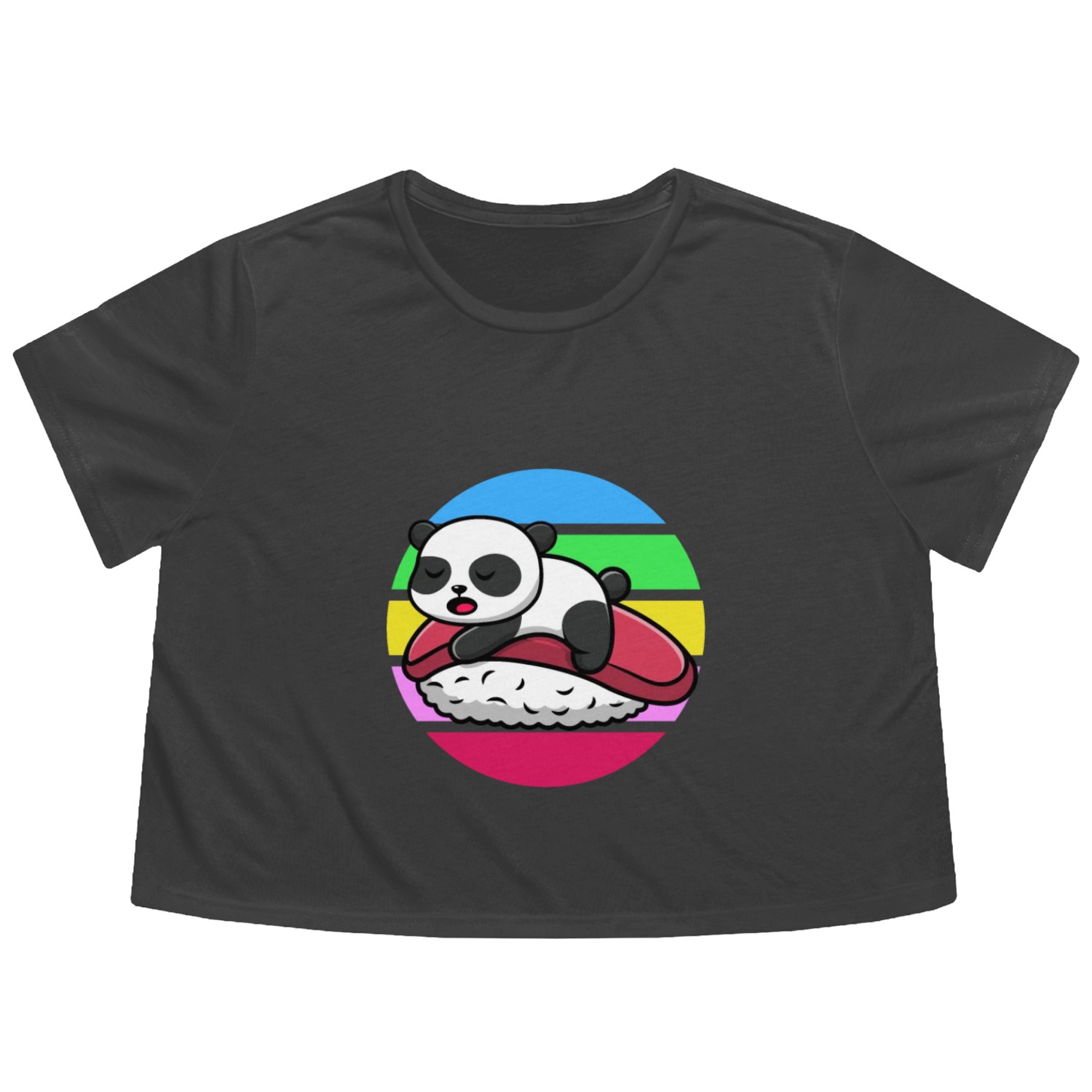 Panda Sleeps On Sushi Flowy Cropped Tees