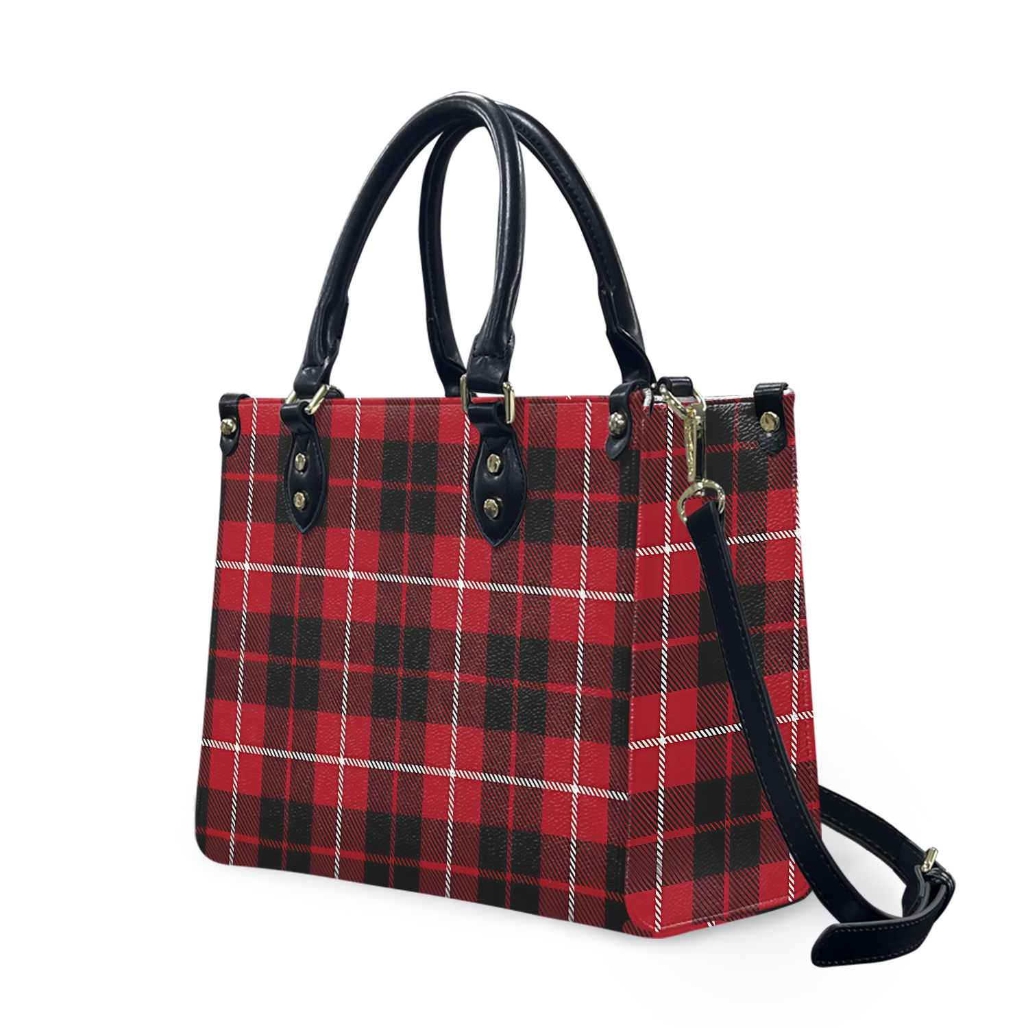 Plaid Bag Red Black Plaid Bag Women's Leather Handbag