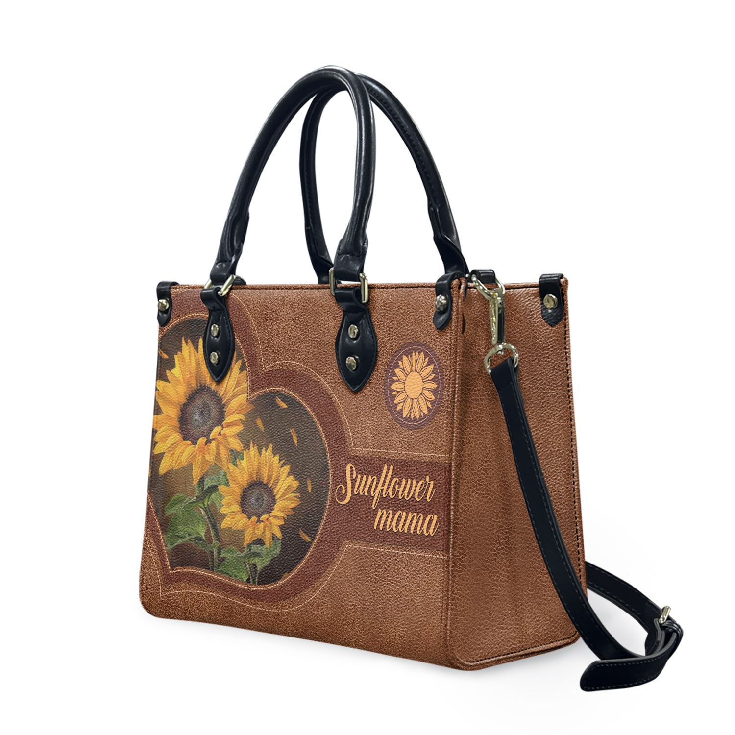 Personalized Leather Handbag Sunflowers Mama