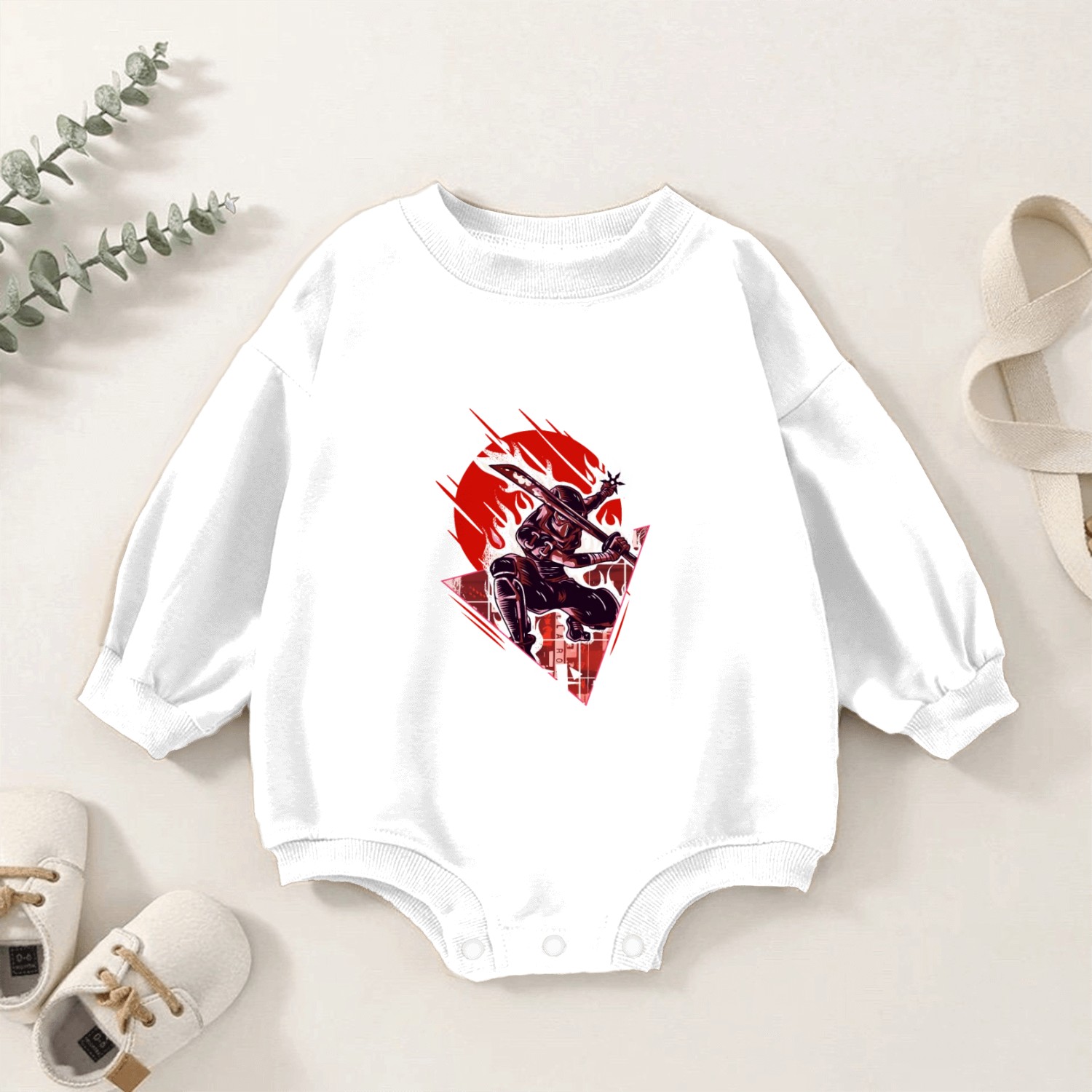 Ninja Samurai Flaming Sword Japanese Vaporwave Aes Baby Romper Sweatshirts