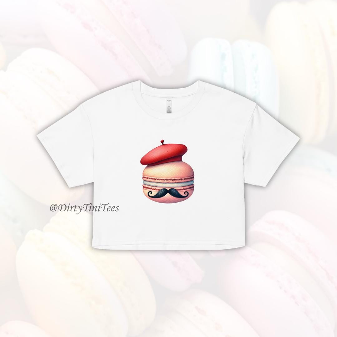 French Macaron Beret Mustache Paris France Crop Top