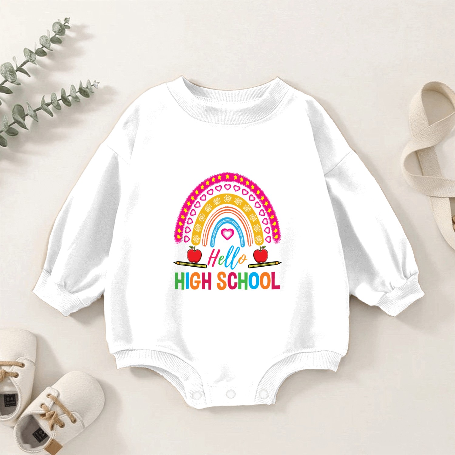 Hello High School Teacher Rainbow Baby Romper Sweatshirts