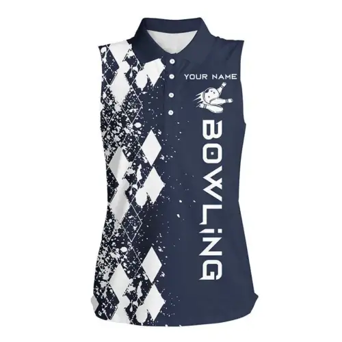 Womens Bowling Shirts Sleeveless Polo Custom Navy Bowling Shirts For Women Personalize